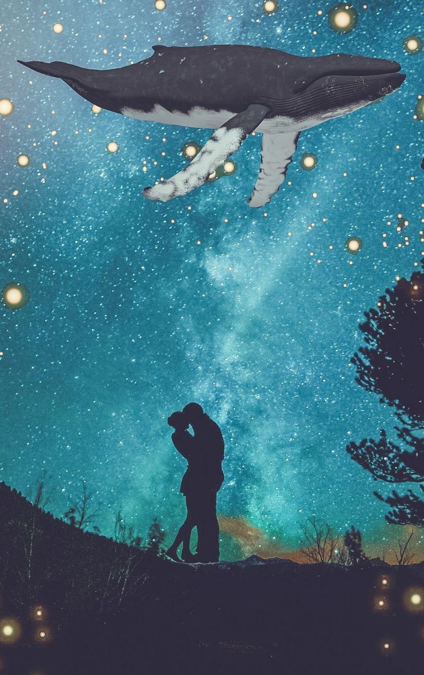 840x1336 Download 840x1336 wallpaper fantasy, couple, hug, whale