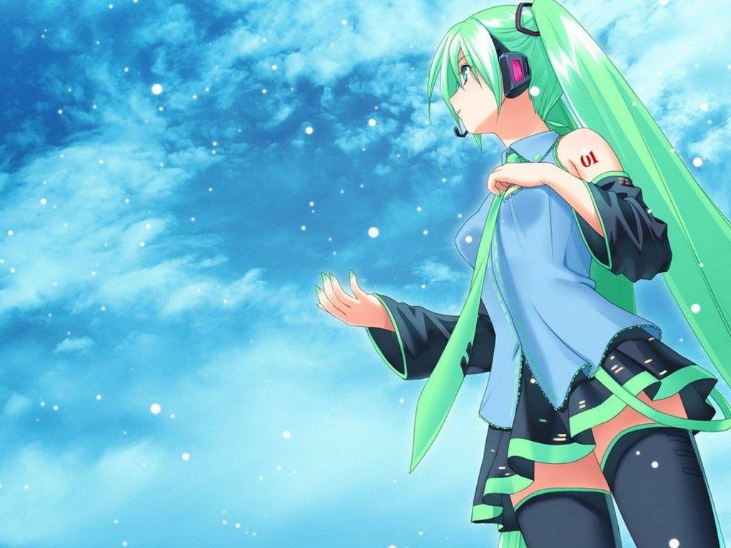 1024x768 Green Haired HD Anime Girl Wallpaper