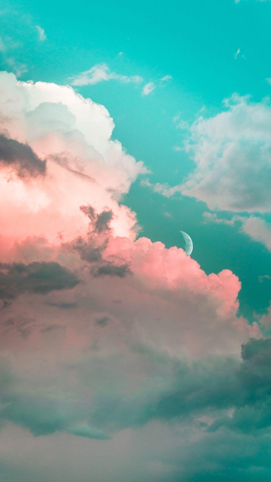 938x1668 Download wallpaper 938x1668 clouds, sky, moon, porous, light
