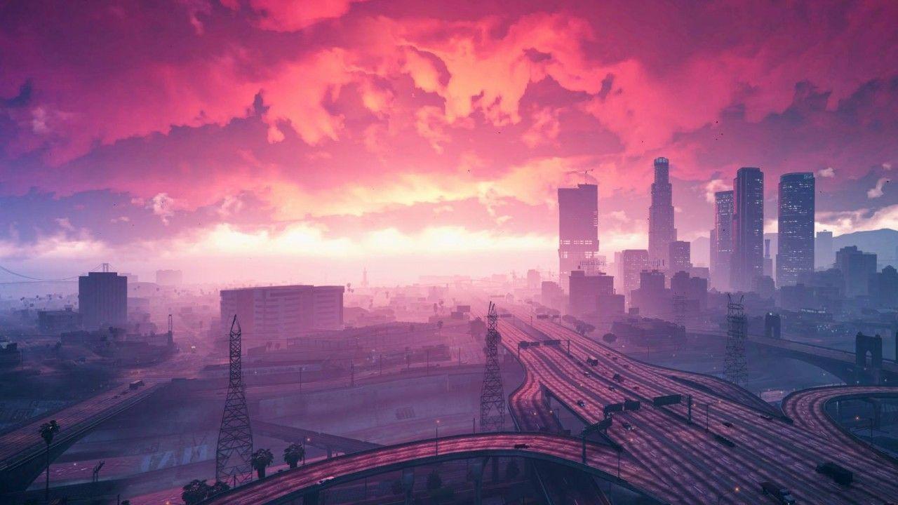 1280x720 Wallpaper Grand Theft Auto V, Sunset, City, HD, Games