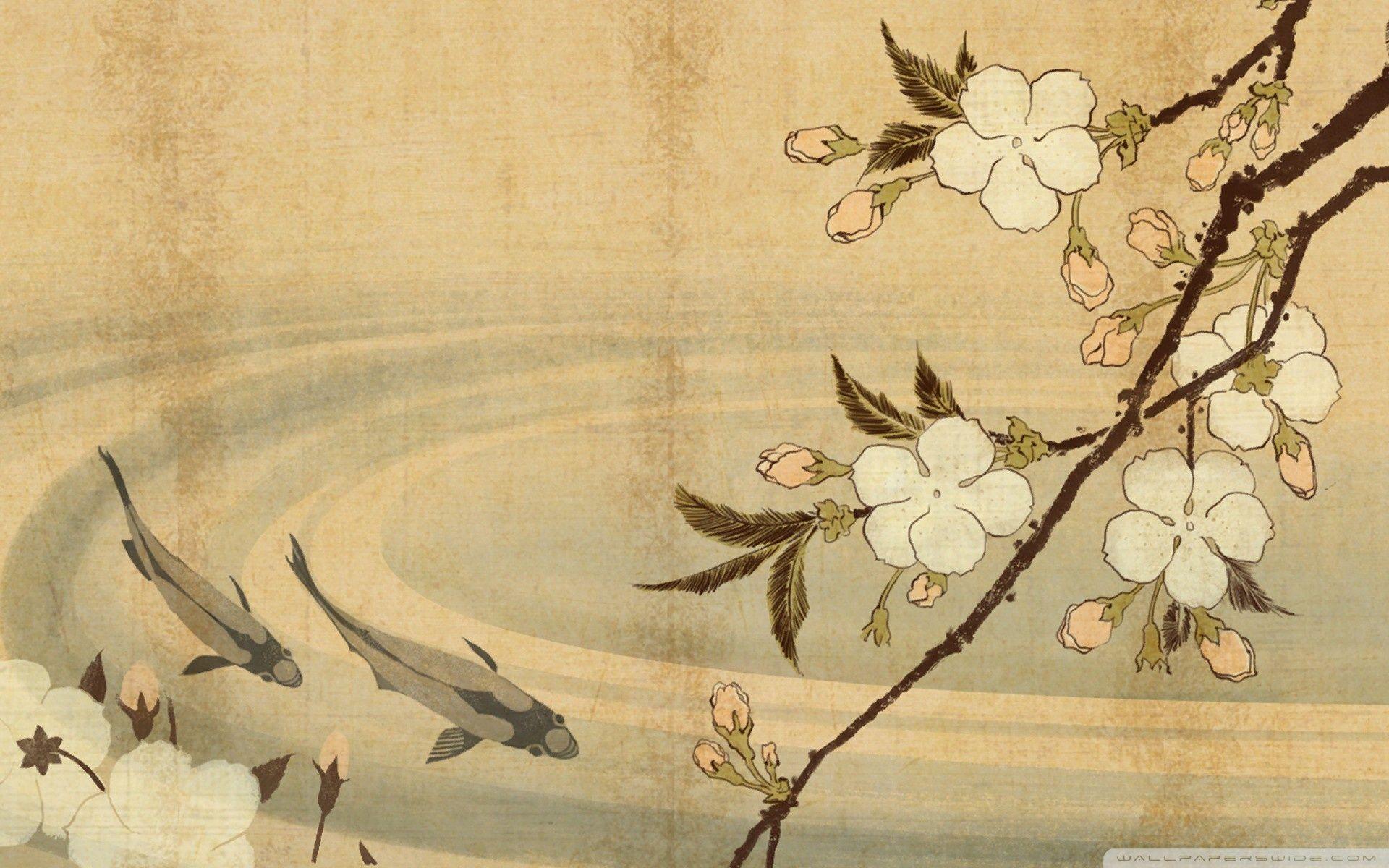 thumbnail image 2 of Japanese Style Mouse Pad - Traditional Fish & Floral Folk Art Design, Non-Slip Rubber Base 2 of 5