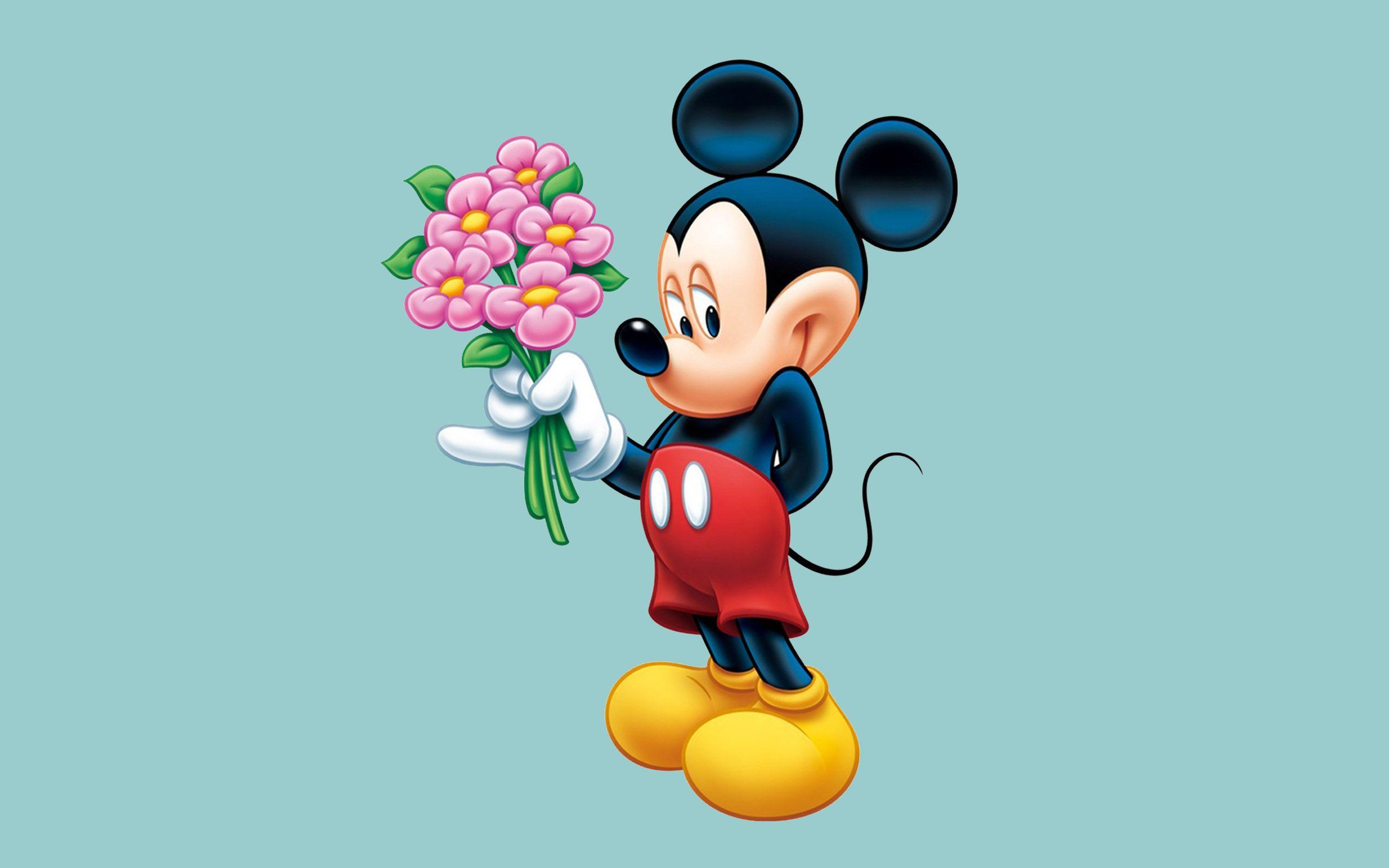 2560x1600 Chuột Mickey với một bó hoa cho hình nền máy tính mong muốn có độ phân giải cao