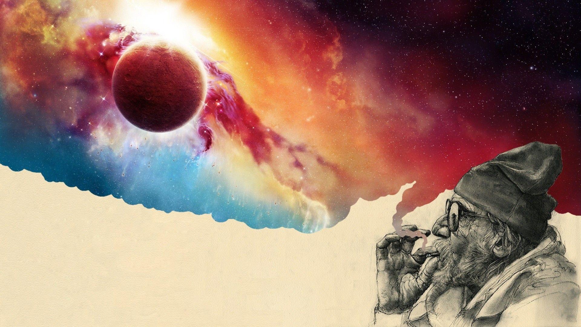 1920x1080 #old people, #smoking, #artwork, #space art, #colorful, #digital art wallpaper. Mocah HD Wallpaper