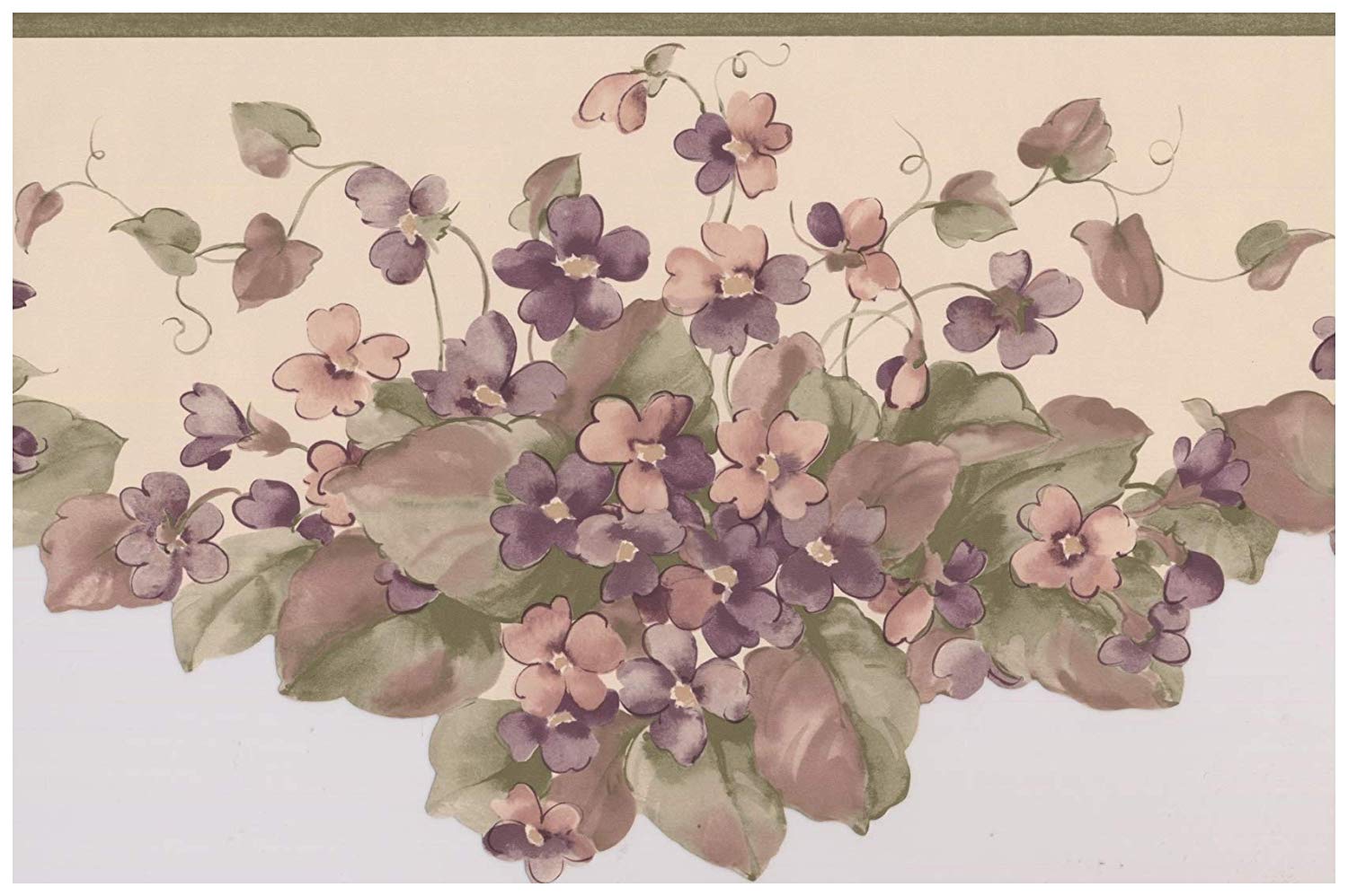 1500x998 Faux Painted Violet and Salmon Pink Flowers Olive Green