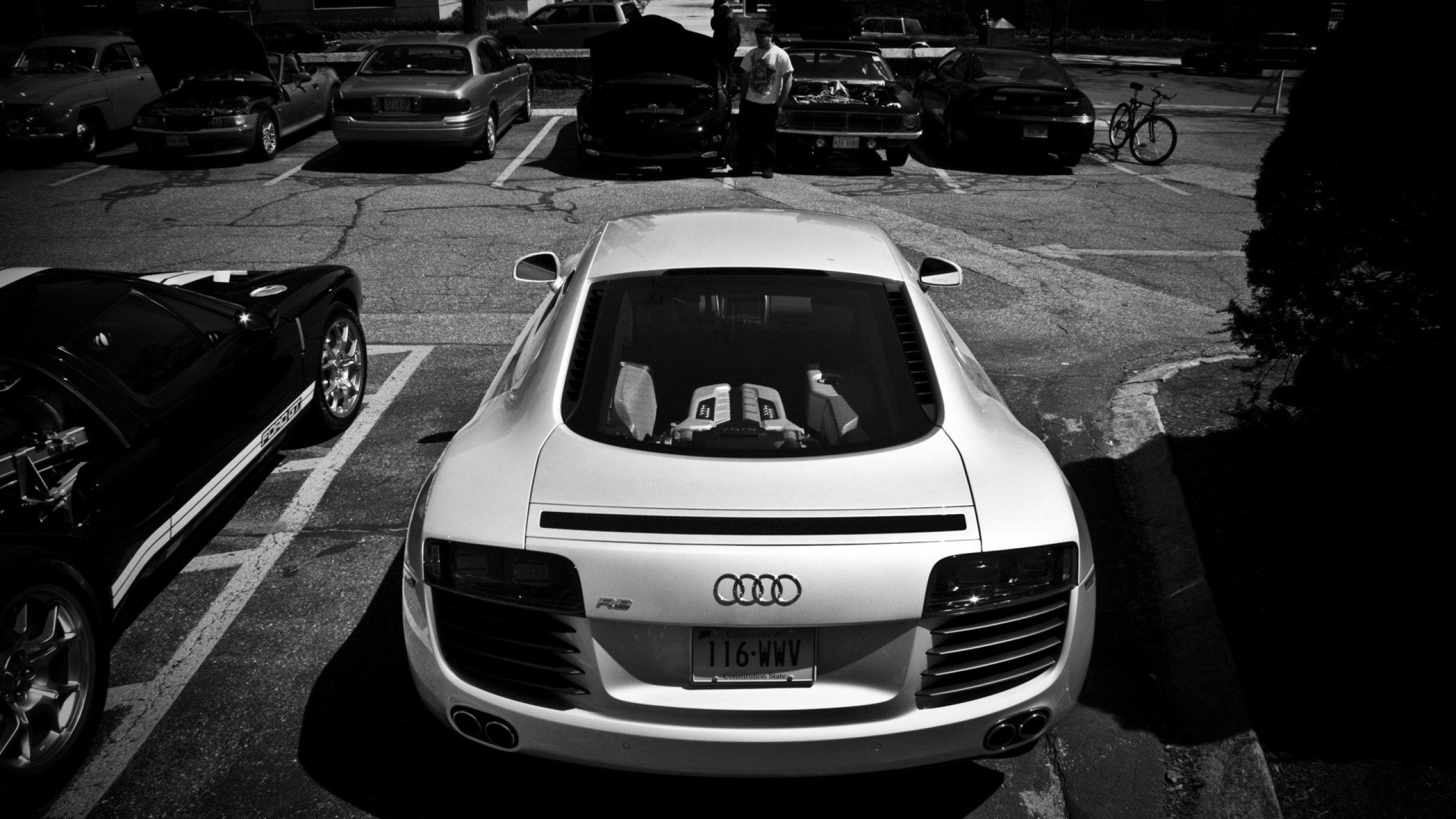 2560x1440 White Audi R8 Rear Monochrome desktop PC and Mac