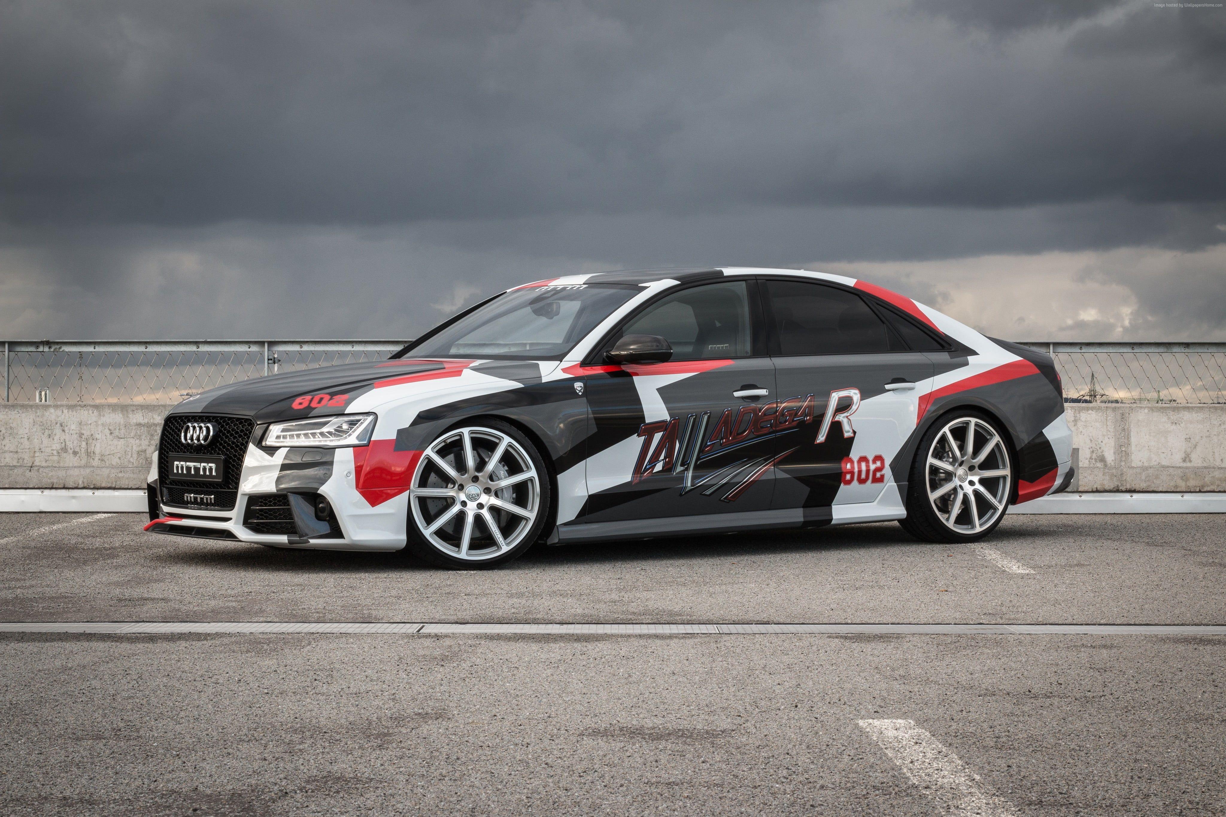 4096x2730 Red, Black, And White Audi A Series Sedan On Gray Top Road