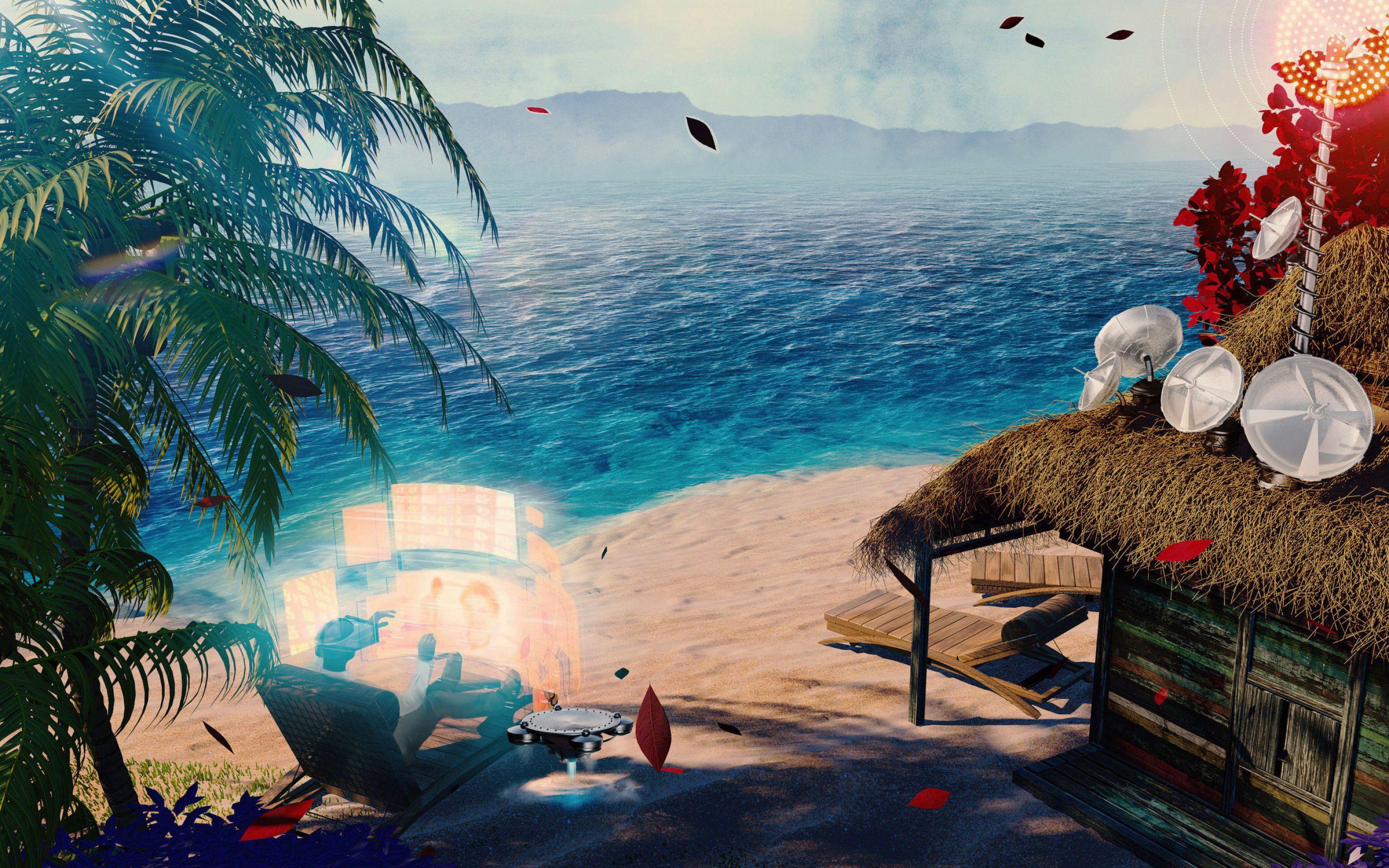 2880x1800 Sci Fi Beach Luxury Modern Illustration HD Wallpaper