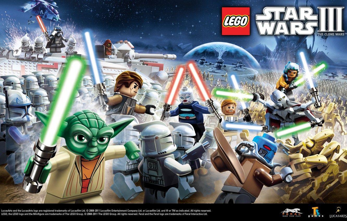 1332x850 Wallpaper Star Wars, Battle, Yoda, Lightsaber, Artwork, Figures, Obi Wan Kenobi, LEGO Star Wars III, Anakin Skywalker, The Clone Wars, Clone Wars Image For Desktop, Section игры