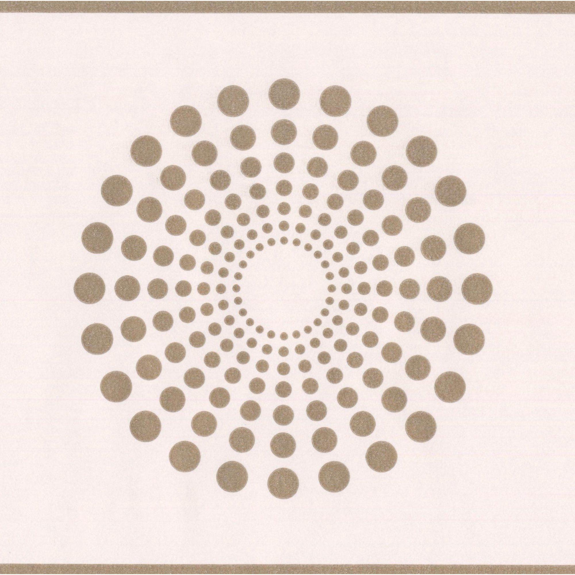 2000x2000 Modern Abstract Brown Dots in Circle Cotton White Wallpaper Border Geometric Design, Roll 15' x 5''