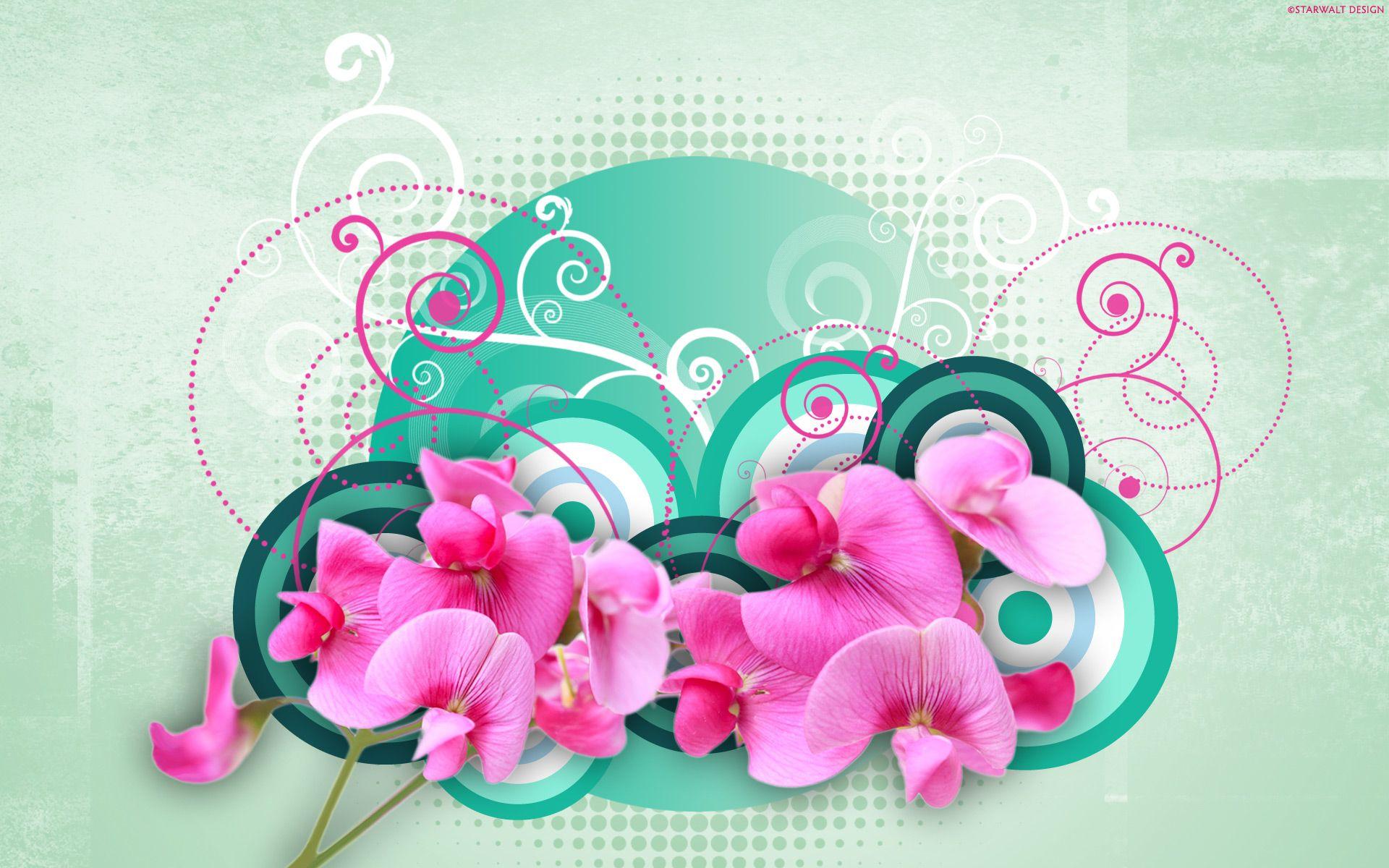 1920x1200 Pink Orchids & Green Circles desktop PC and Mac