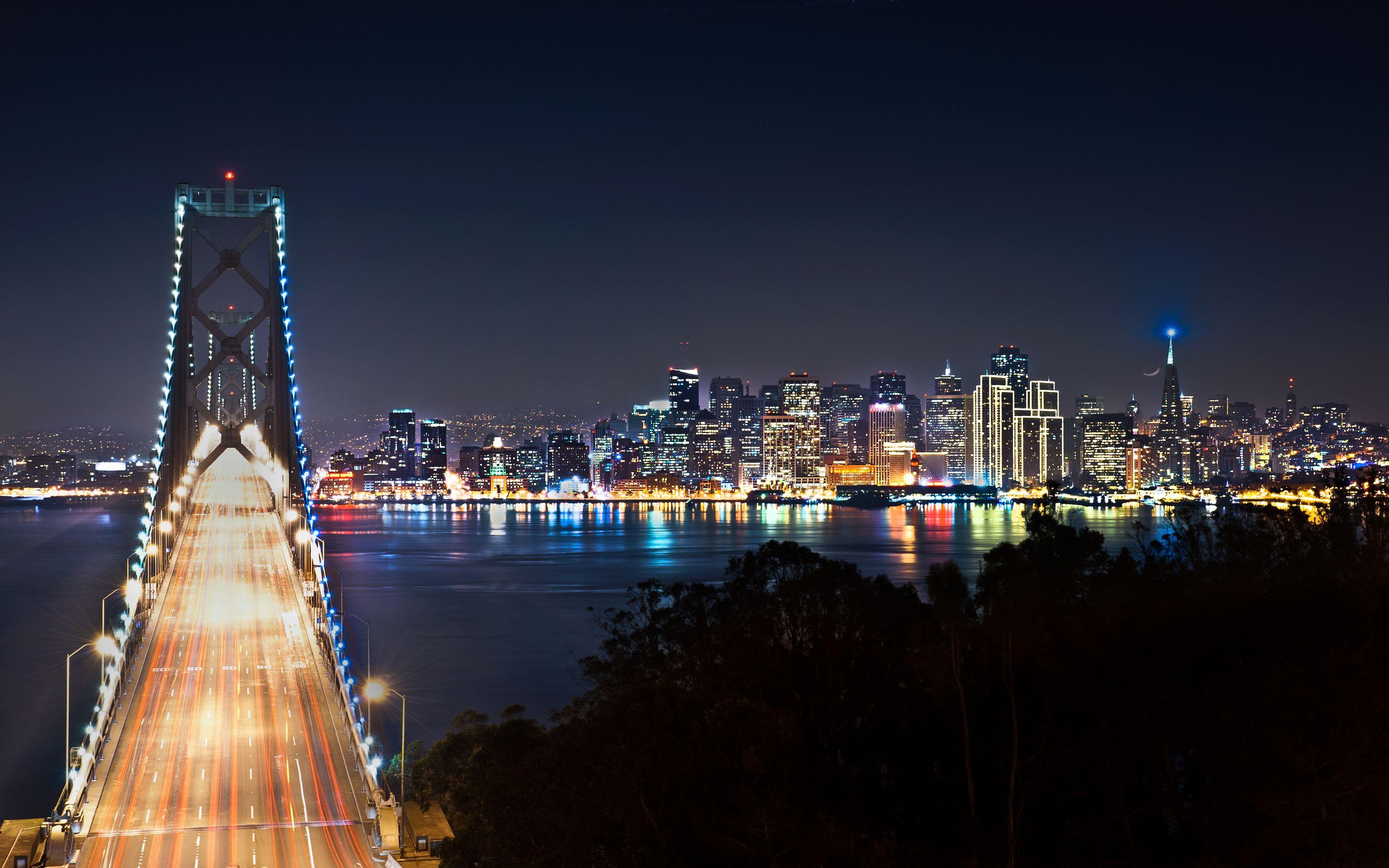 Golden Gate Bridge Lights San Francisco Landscape Scenery 4K Wallpaper  6924