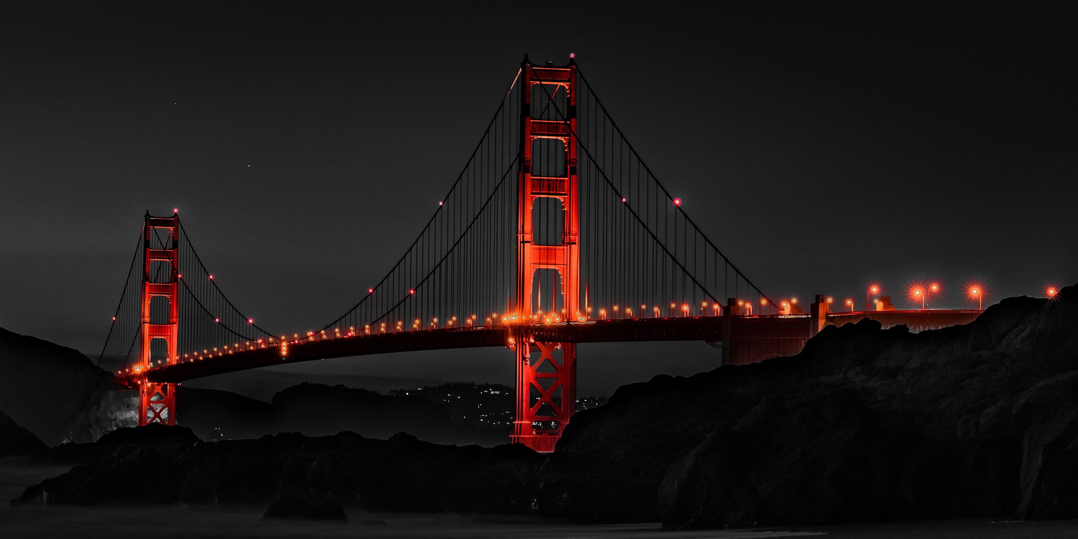 3543x1772 Golden Gate Bridge San Francisco Night, HD World, 4k