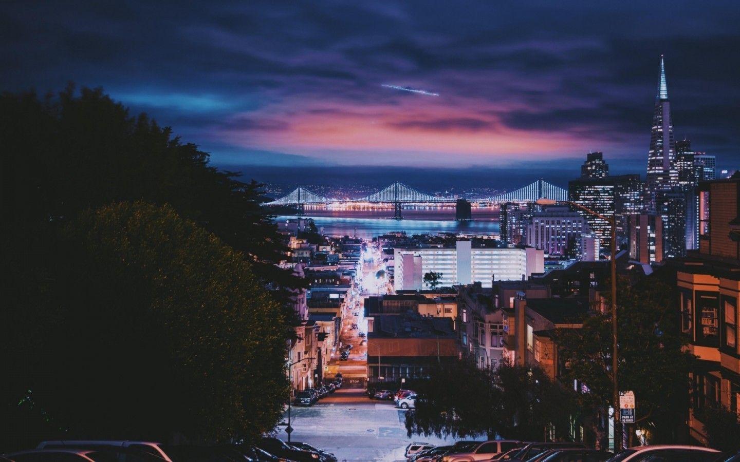 1440x900 Download 1440x900 San Francisco, Bridge, Buildings, Night