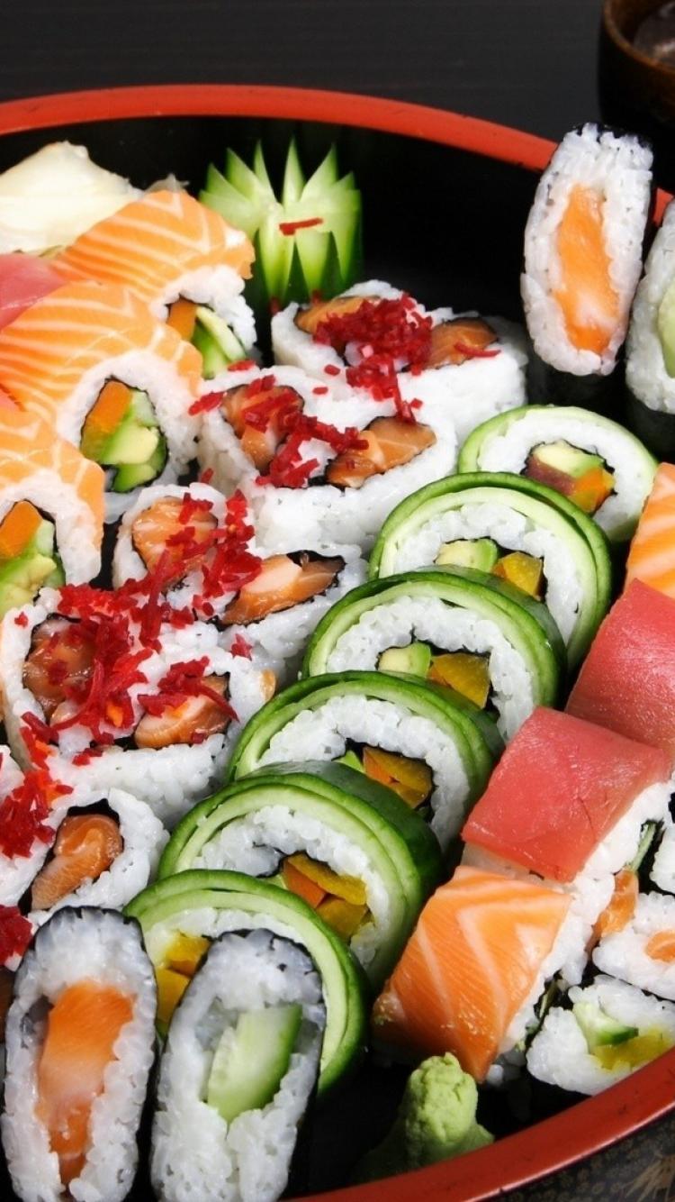750x1334 Food sushi chopsticks rolls wallpaper