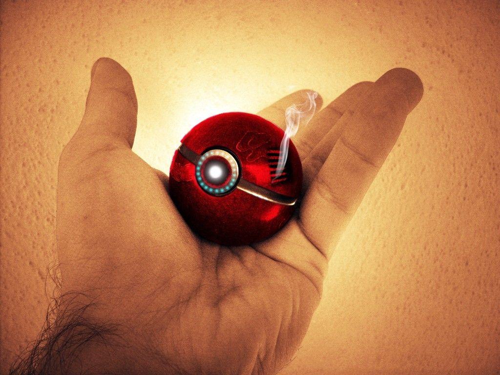 1024x768 Pokemon iron man tony stark marvel avengers pokeball wallpaper