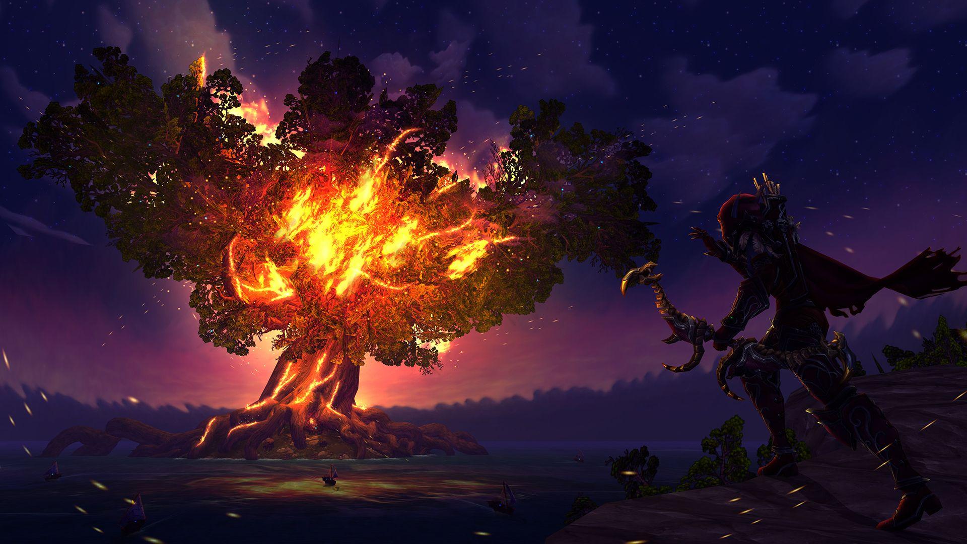 1920x1080 Sylvanas Windrunner Fire Tree World of Warcraft Wallpaper