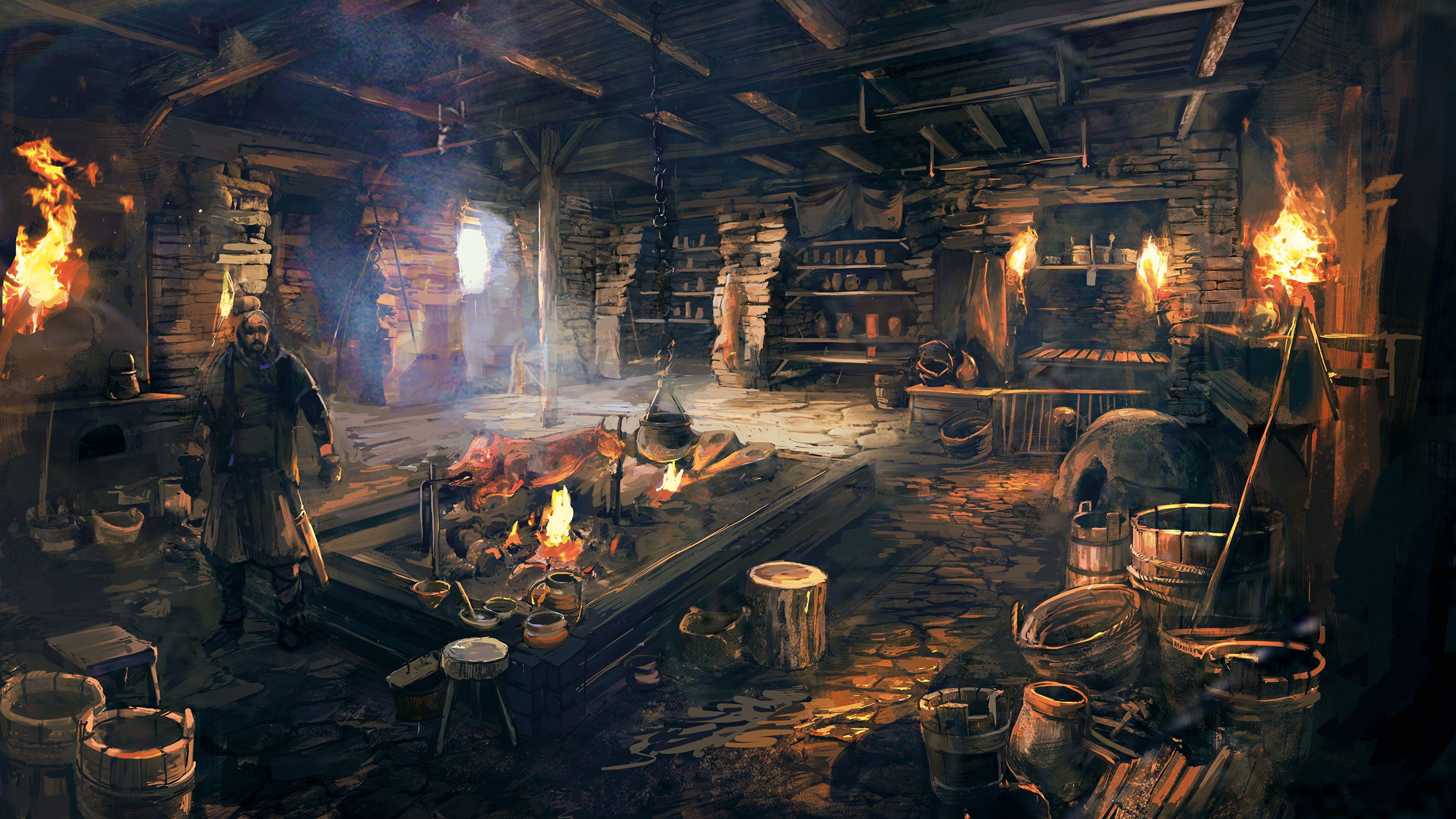Tavern Wallpaper With Alchemy Tools
