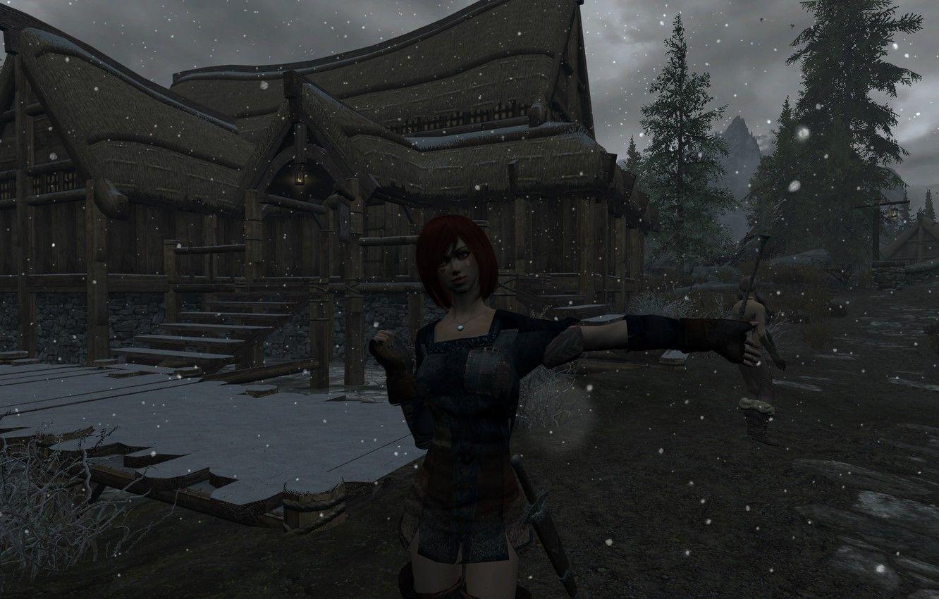 1332x850 Wallpaper road, snow, spruce, ate, road, snow, skyrim