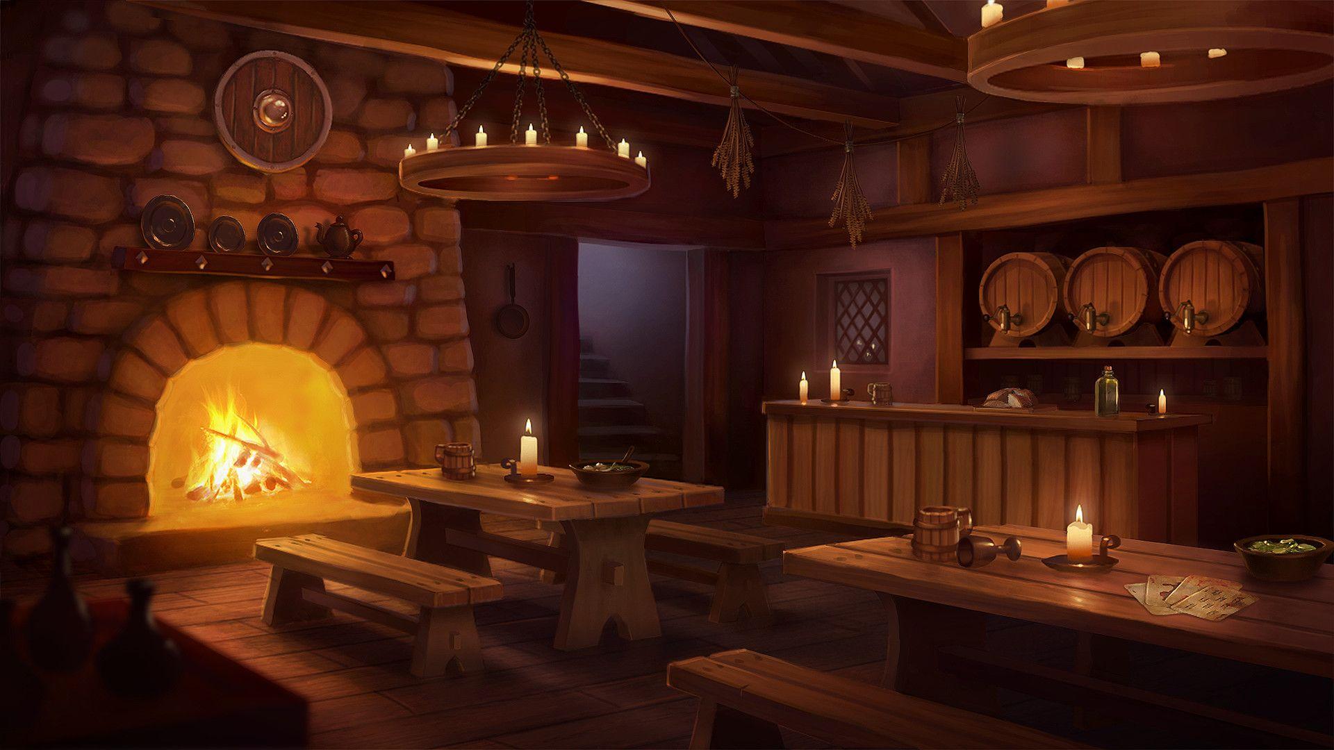 Tavern Wallpaper With Fireplace
