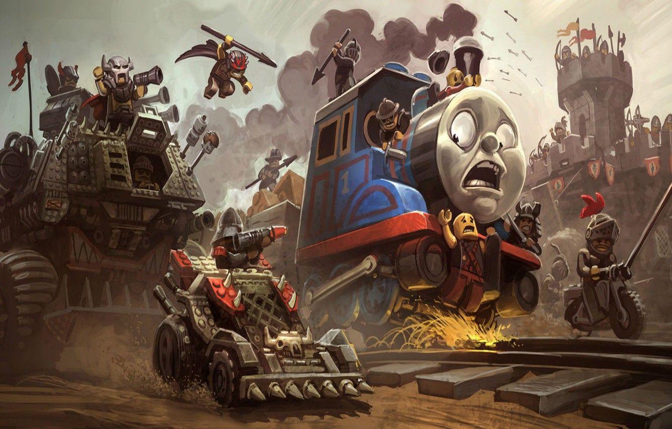 1332x850 Wallpaper weapons, castle, train, motorcycle, railroad, LEGO