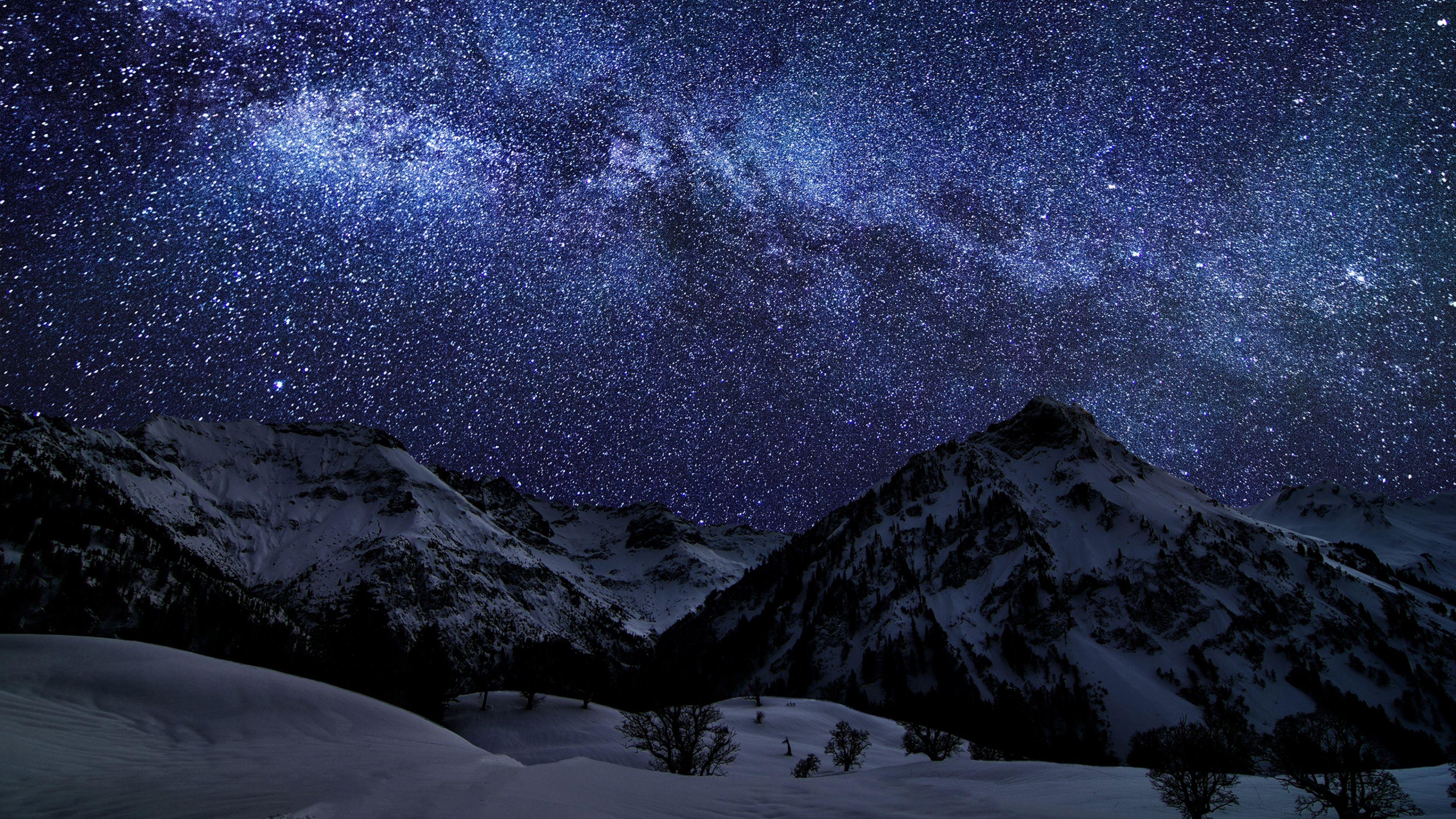 3840x2160 Hình nền mùa đông, bầu trời, sao, thiên nhiên, đêm.  đêm