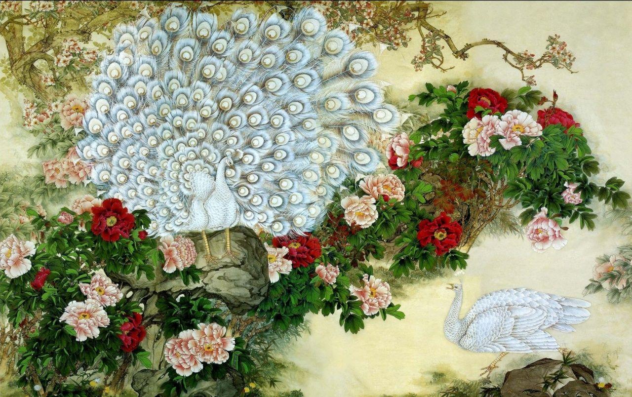 1280x804 Peacocks & Flowers Painting wallpaper. Peacocks & Flowers
