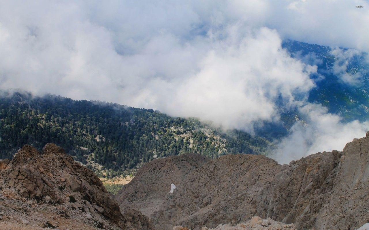 1280x800 Clouds over Beydaglari mountain range, rock, tree, taurus