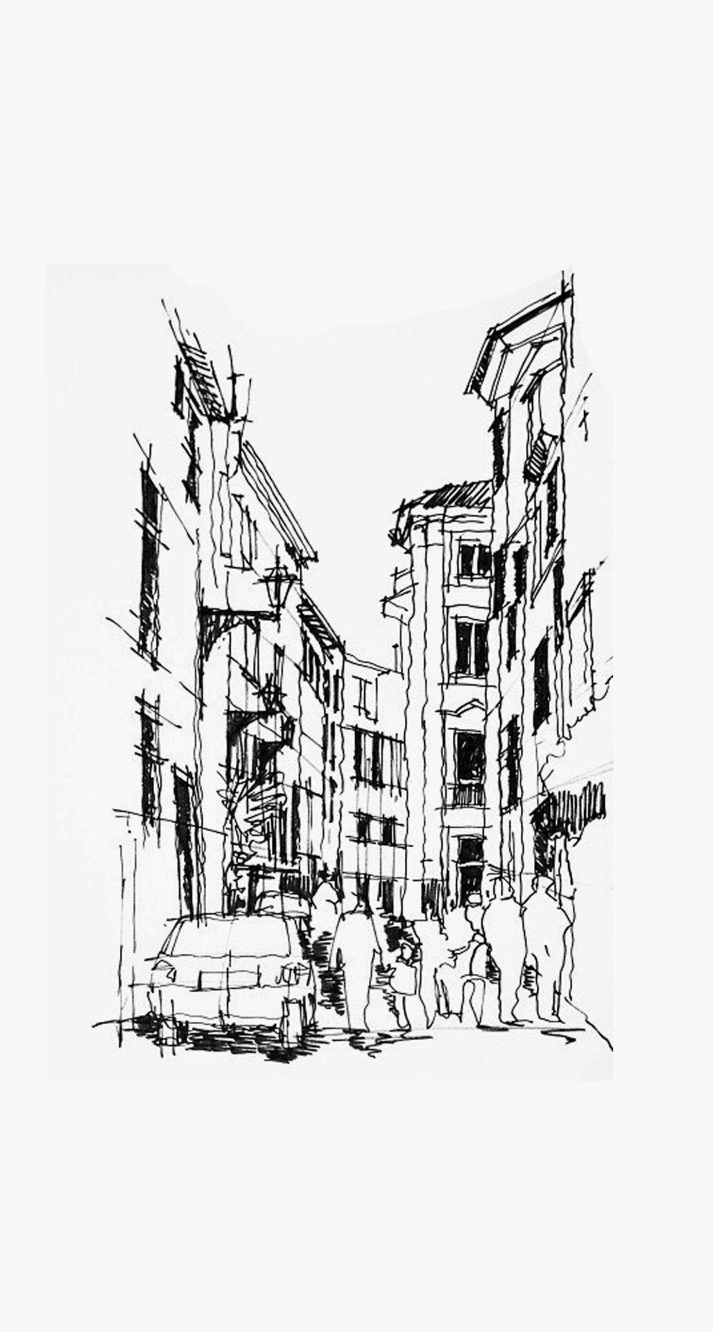 1028x1920 Free download City Street Pencil Sketch iPhone 6 Plus HD Wallpaper