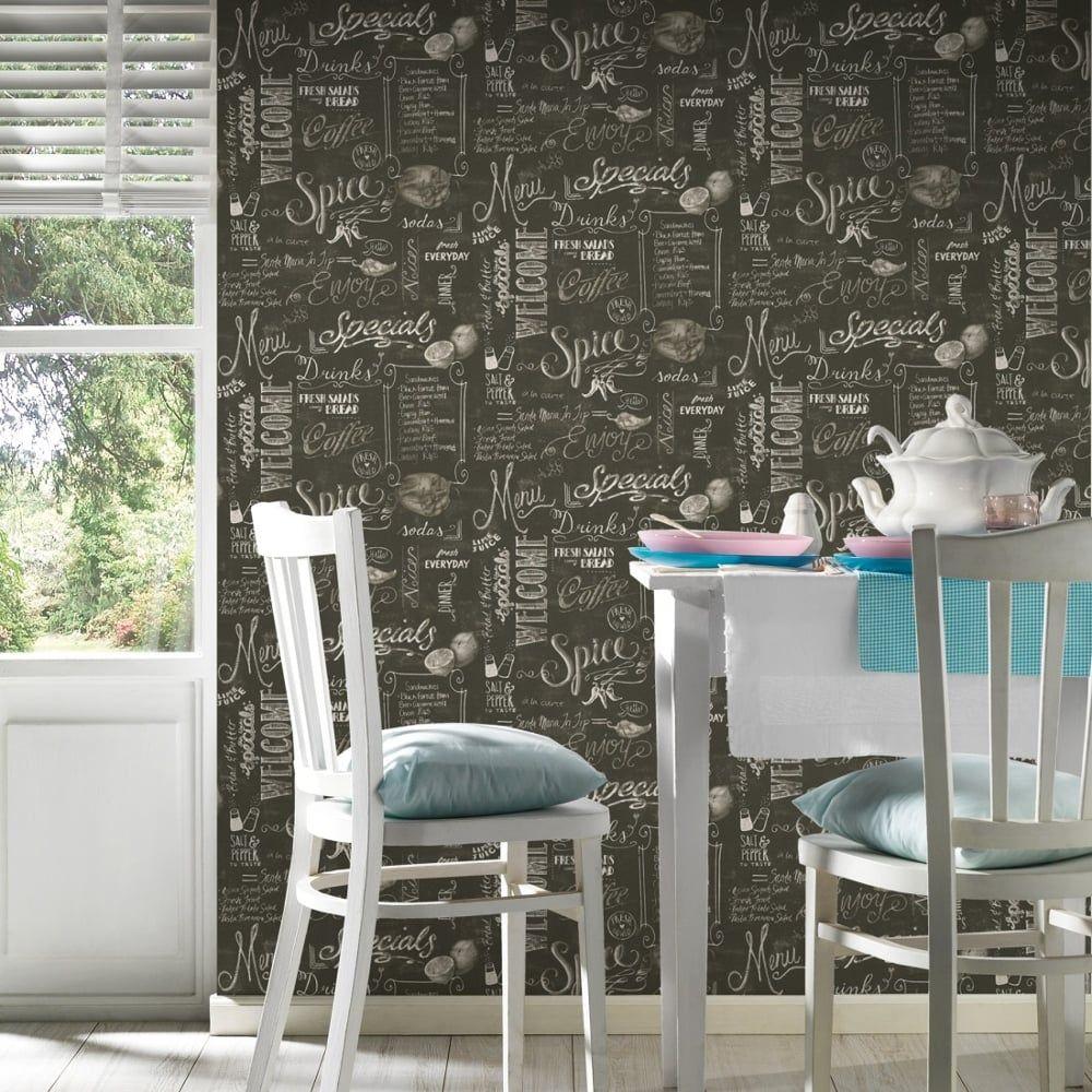 1000x1000 AS Creation Black Chalk Board Pattern Wallpaper Coffee Shop Café Restaurant 340722