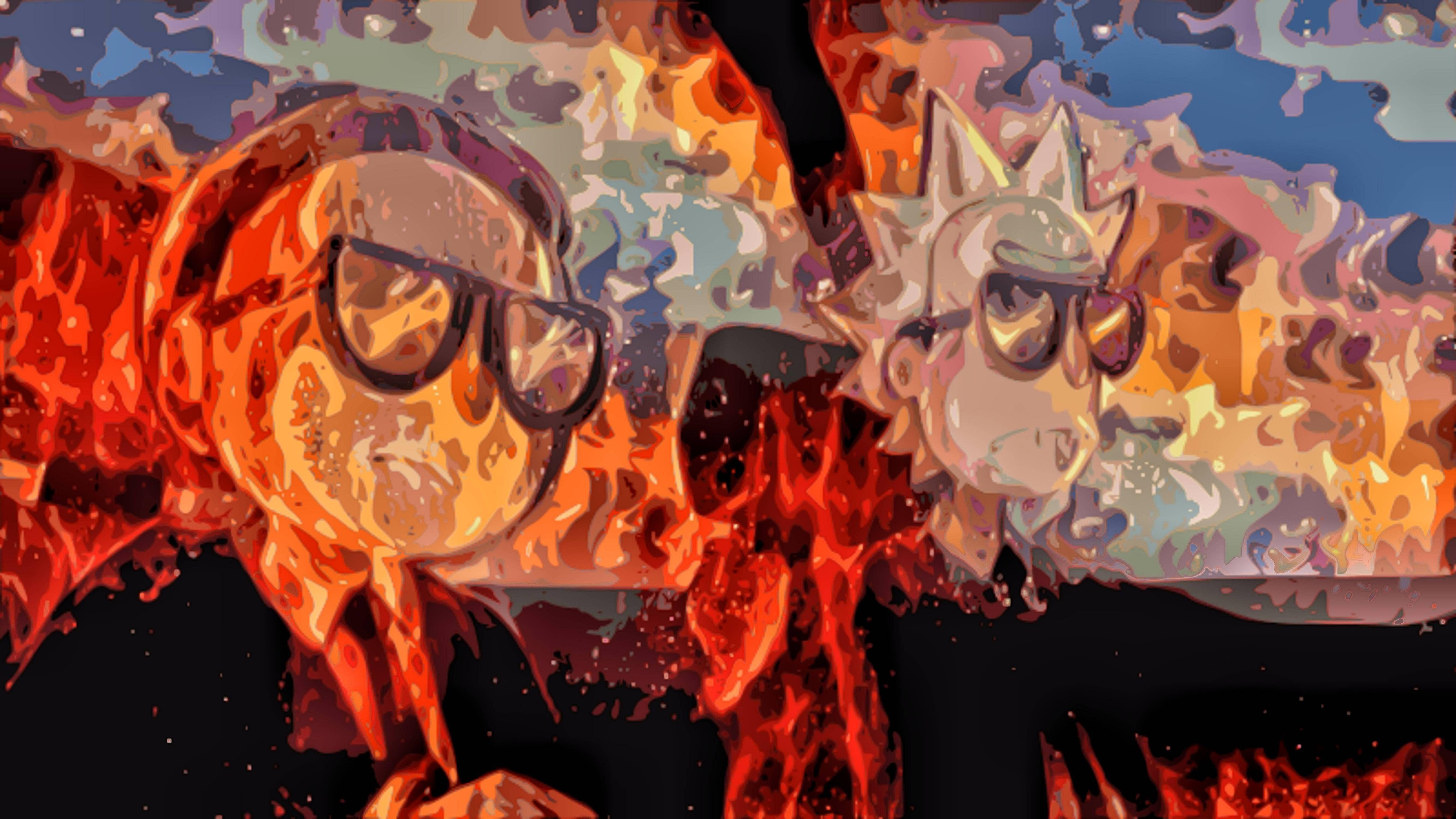 5332x2999 A Fiery Version of the Rick and Morty hình nền 4K