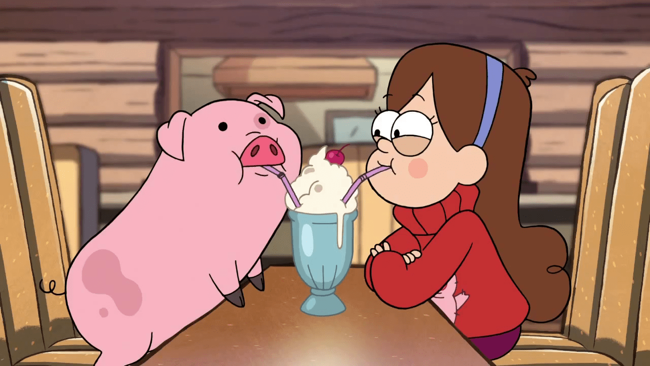 1280x720 Mabel and Waddles drinking a shake. Gravity falls