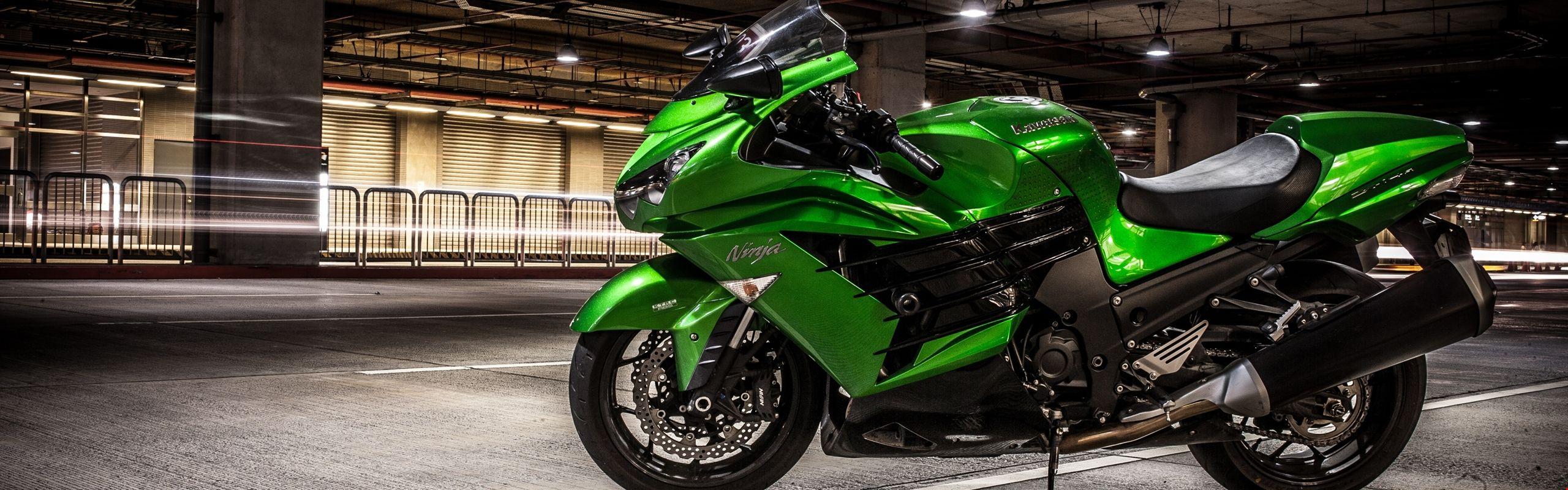 2560x800 4k Lime Green Kawasaki Ninja Motorcycle Background