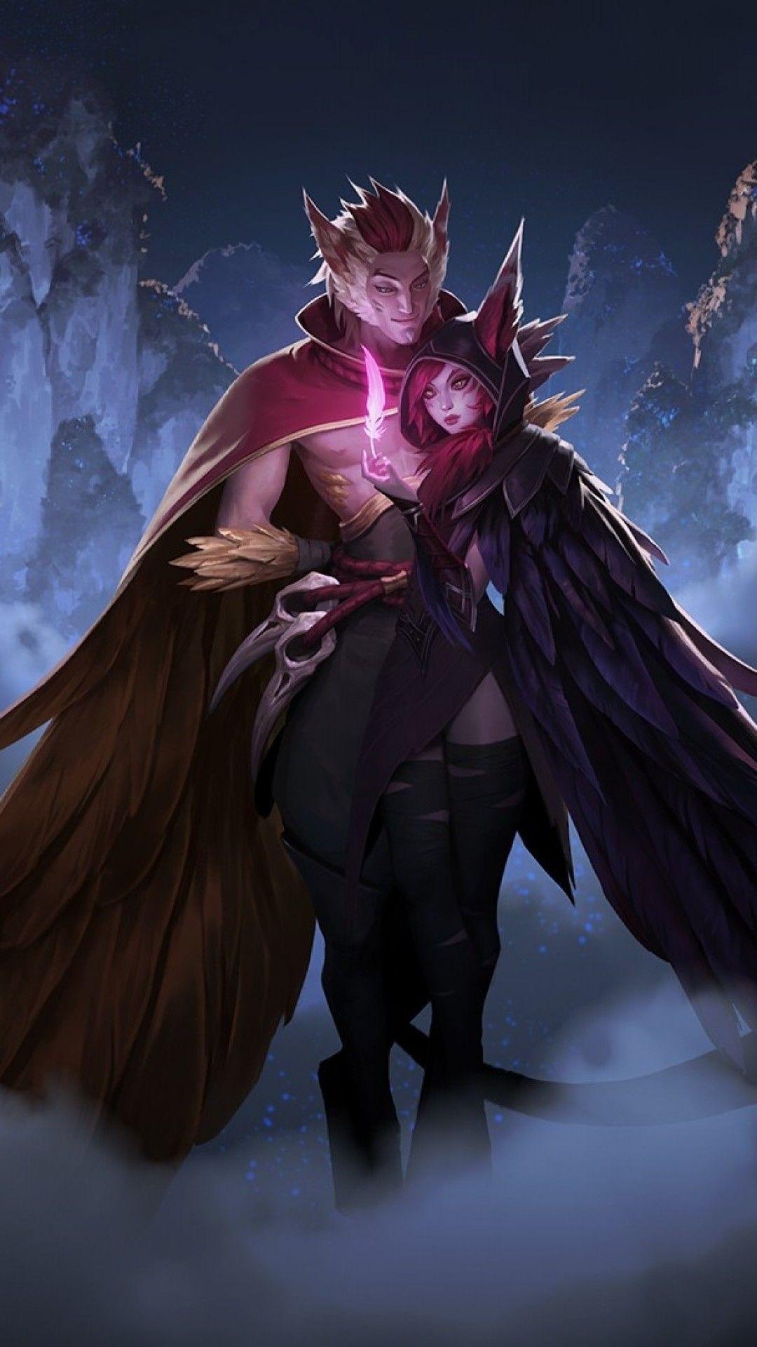 1080x1920 Download 1080x1920 League Of Legends, Rakan, Xayah, Feathers