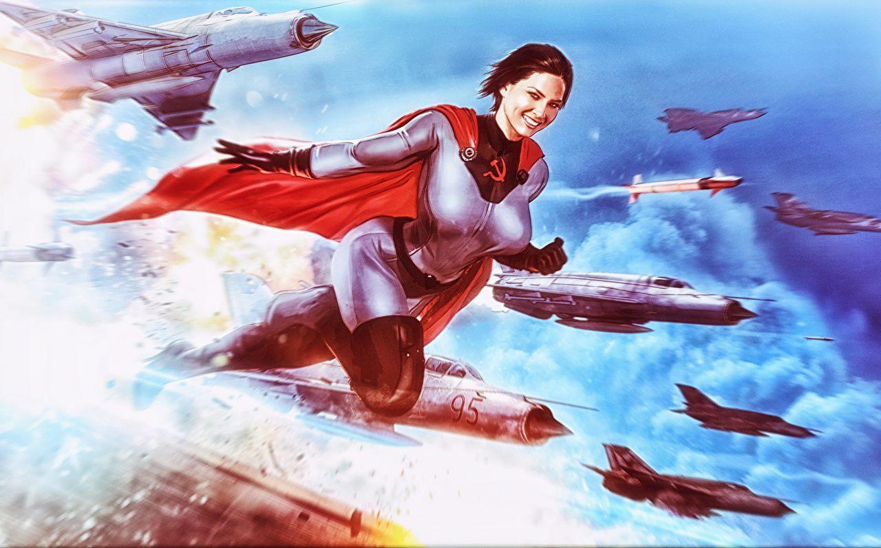 1280x797 Desktop Wallpaper Fighter Airplane Soviet Superwoman female