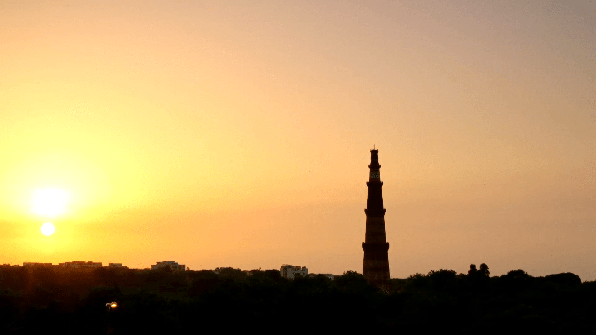 1920x1080 Qutub Minar In Delhi Timelapse Sunset View Stock Video