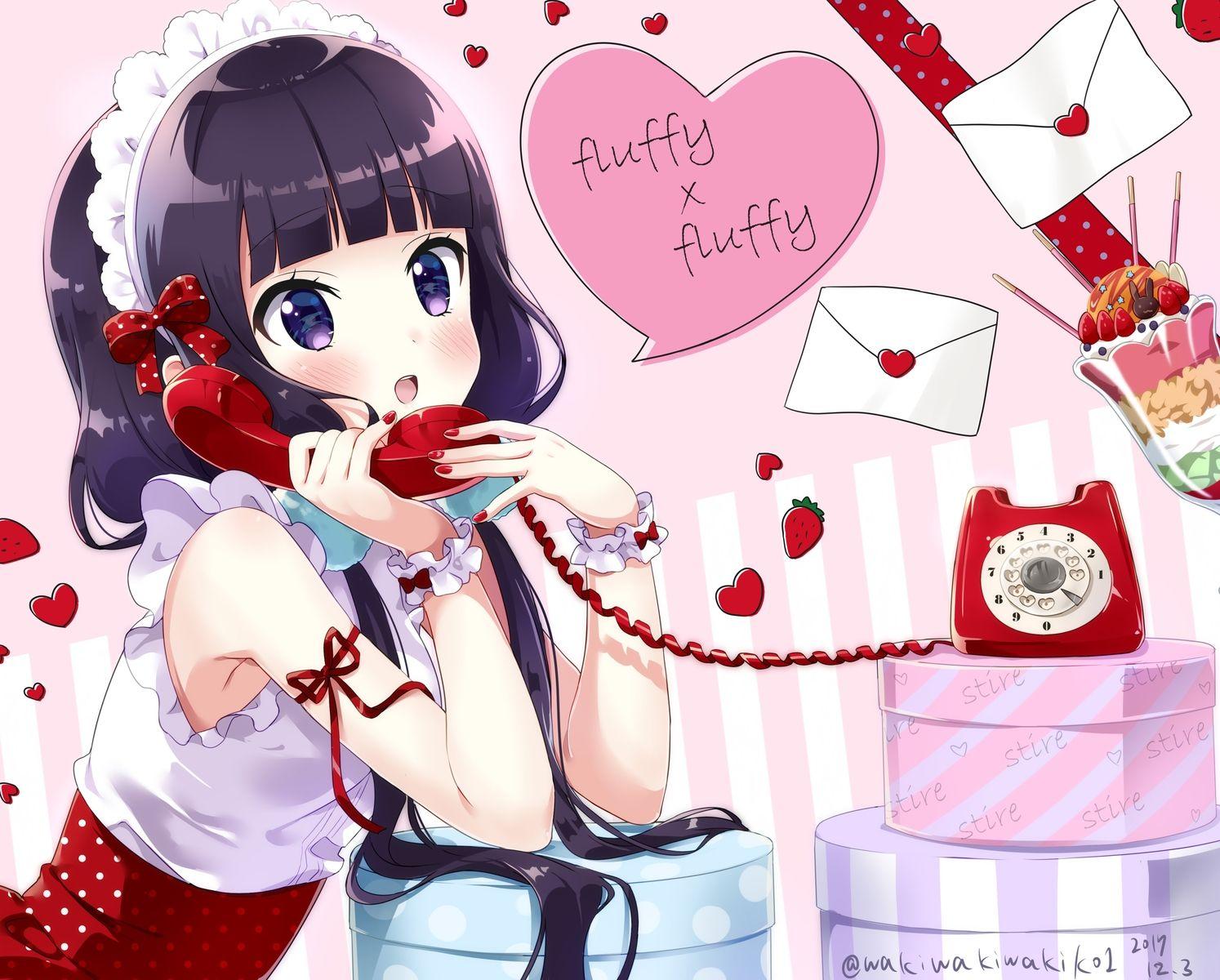 1494x1200 black hair blend s blush food fruit long hair neki wakiko