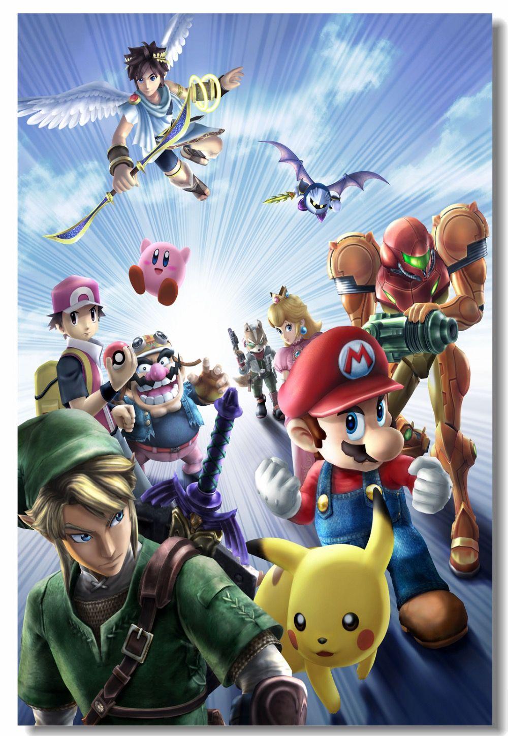 1000x1449 US $5.99 25% OFF. Custom Canvas Wall Mural Mario Zelda Poster Legend Of Zelda Sticker Super Smash Bros Pikachu Wallpaper Dining Room Decor #-in