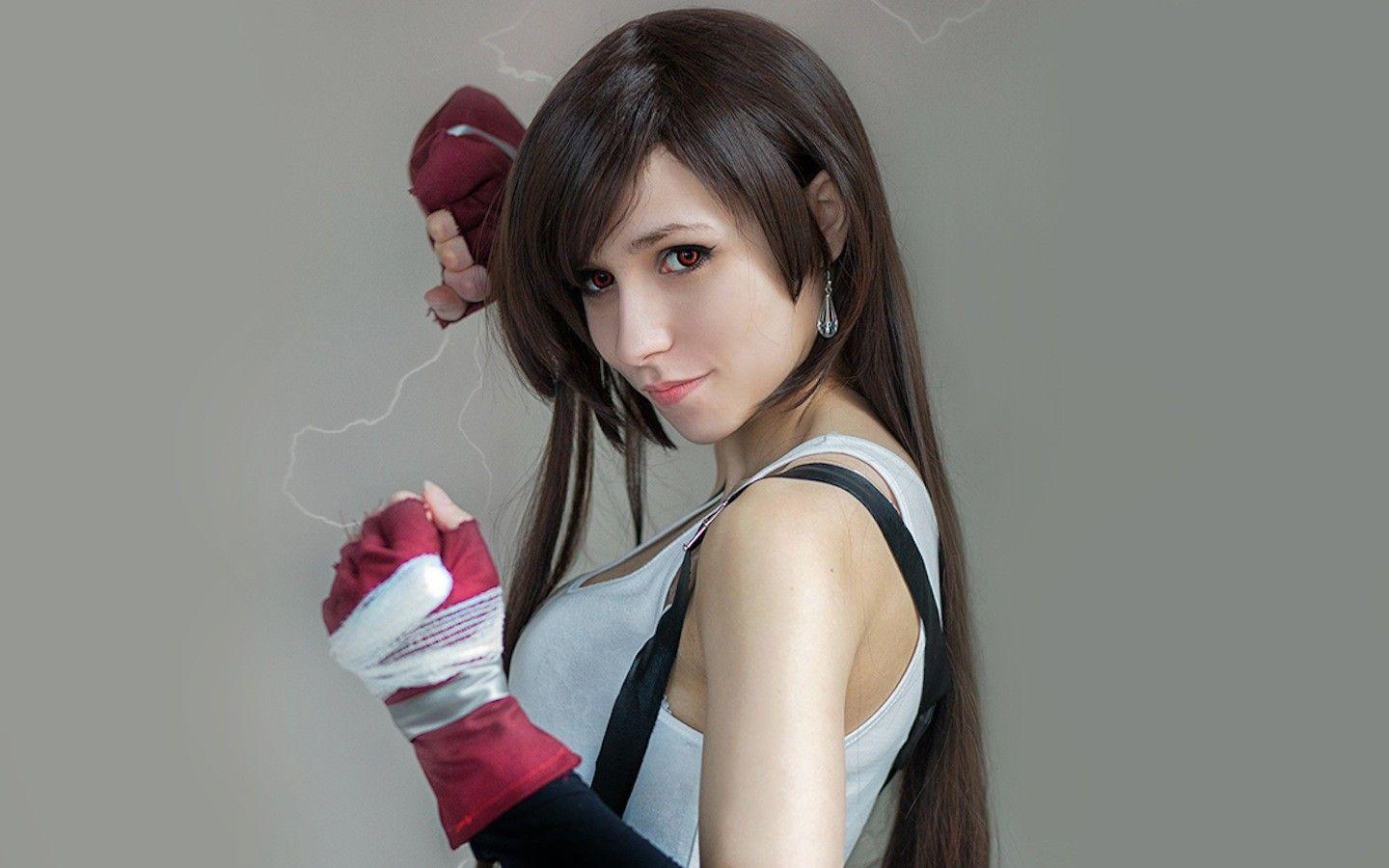 1440x900 Final Fantasy, cosplay, fight, priestess, Shizuka, Tifa