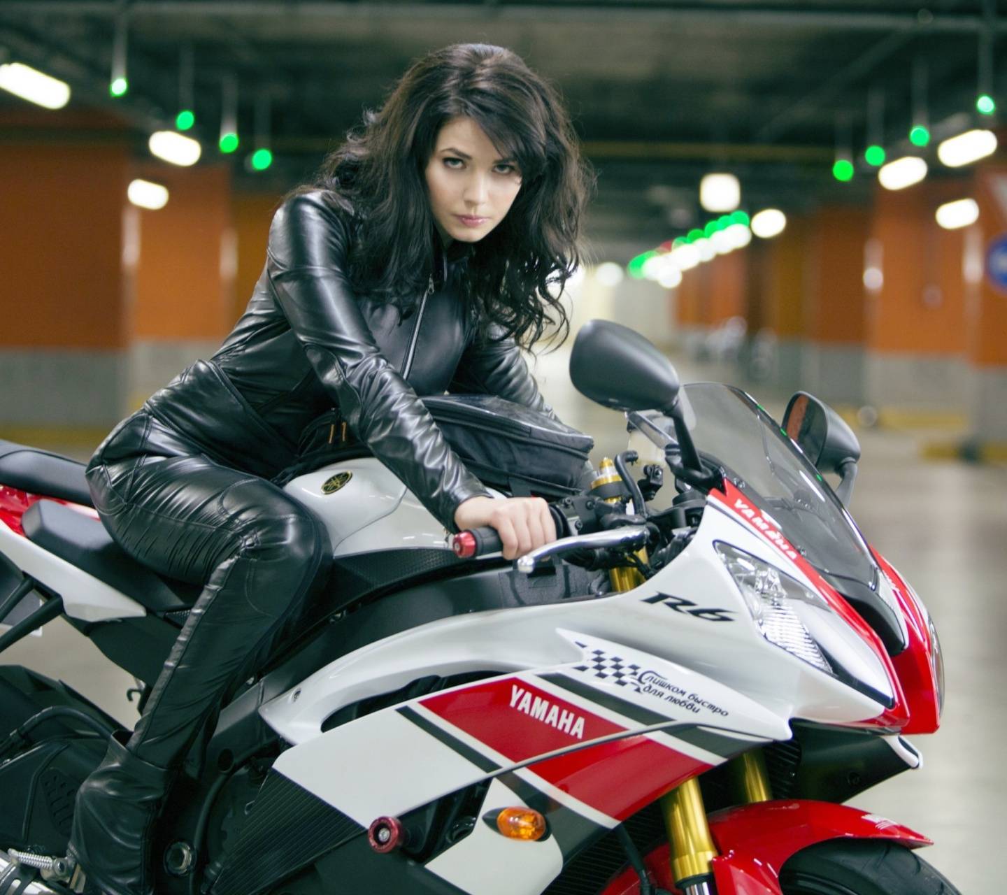 1440x1280 Biker Girl wallpaper