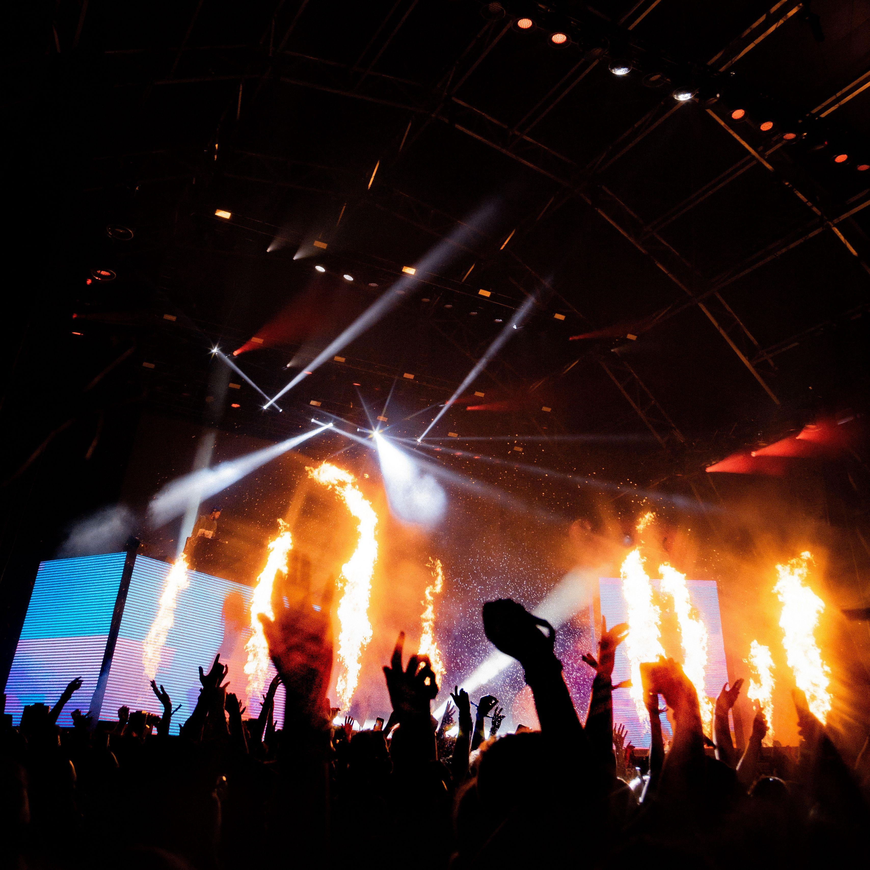 3415x3415 Download wallpaper 3415x3415 concert, stage, fire