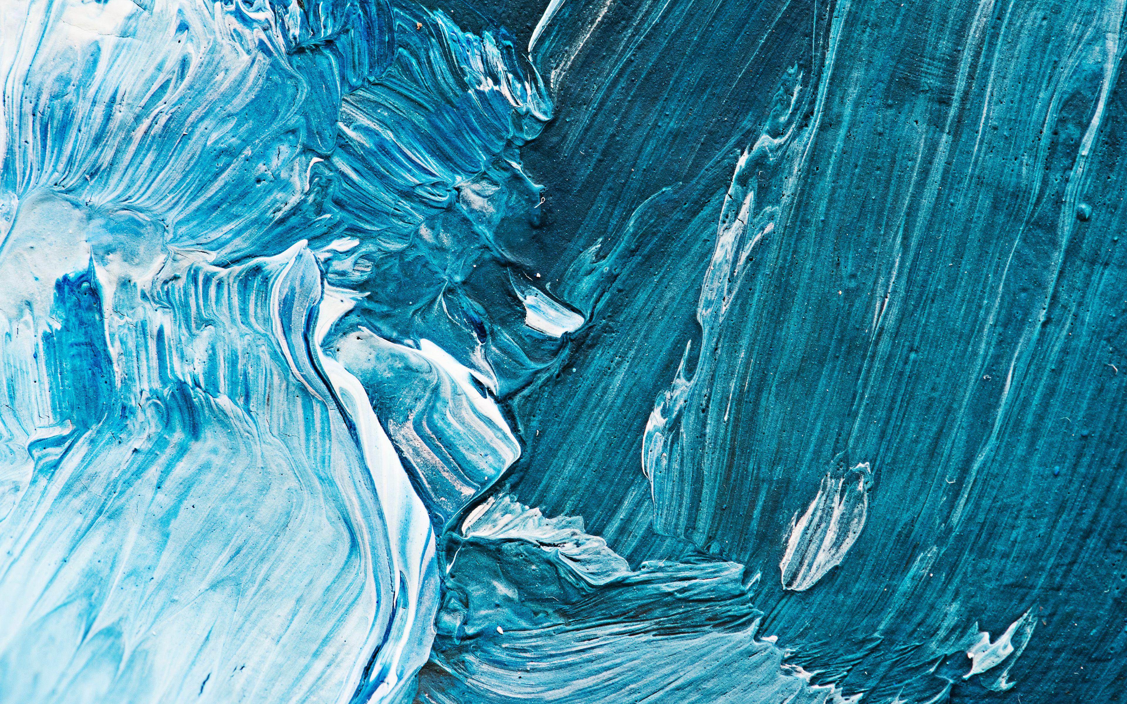 3840x2400 Download wallpaper blue paints texture, 4k, blue background