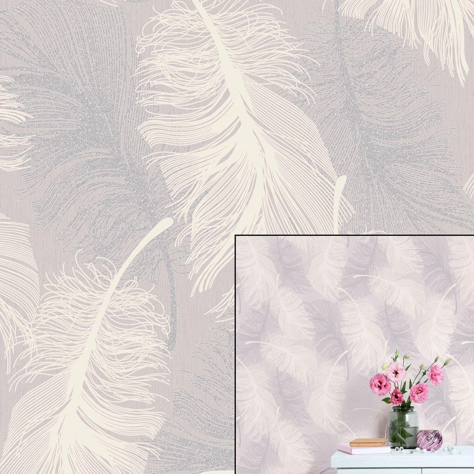 1600x1600 Coloroll Feather Lilac White Mauve Silver Glitter Feature Textured
