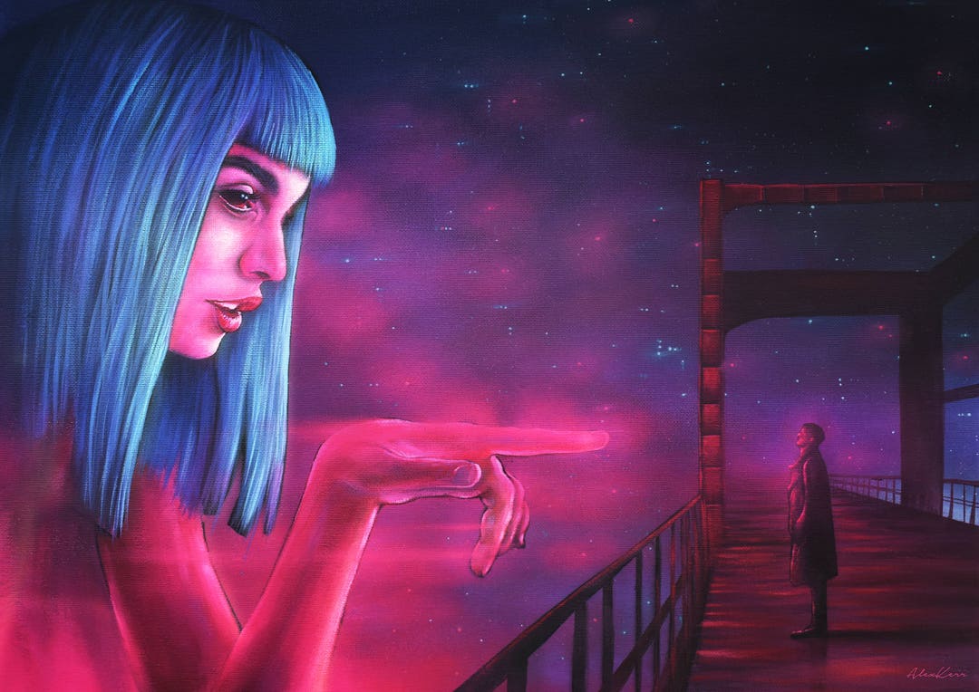 1080x764 Neon Girl, Art Print, Movie Painting