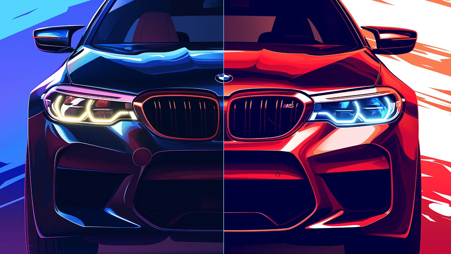 1536x864 BMW M5 Red vs Blue Desktop Wallpaper