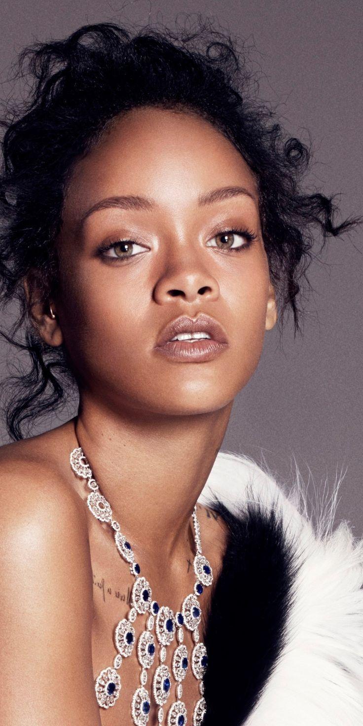 736x1472 breathtaking wallpaper Rihanna curly short hair singer