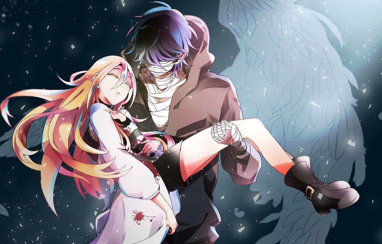 1332x850 Wallpaper girl, romance, anime, pair, guy, Angel bloodshed