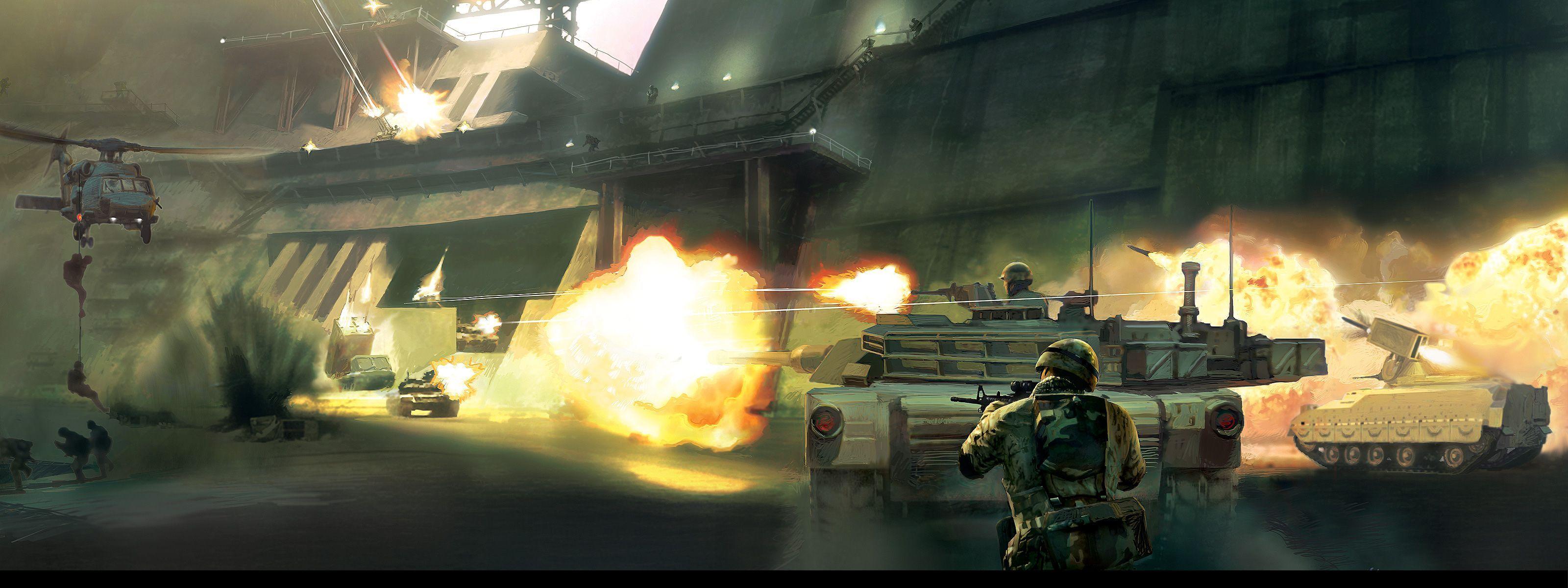 3200x1200 Battlefield 2: Modern Combat HD Wallpaper. Background Image