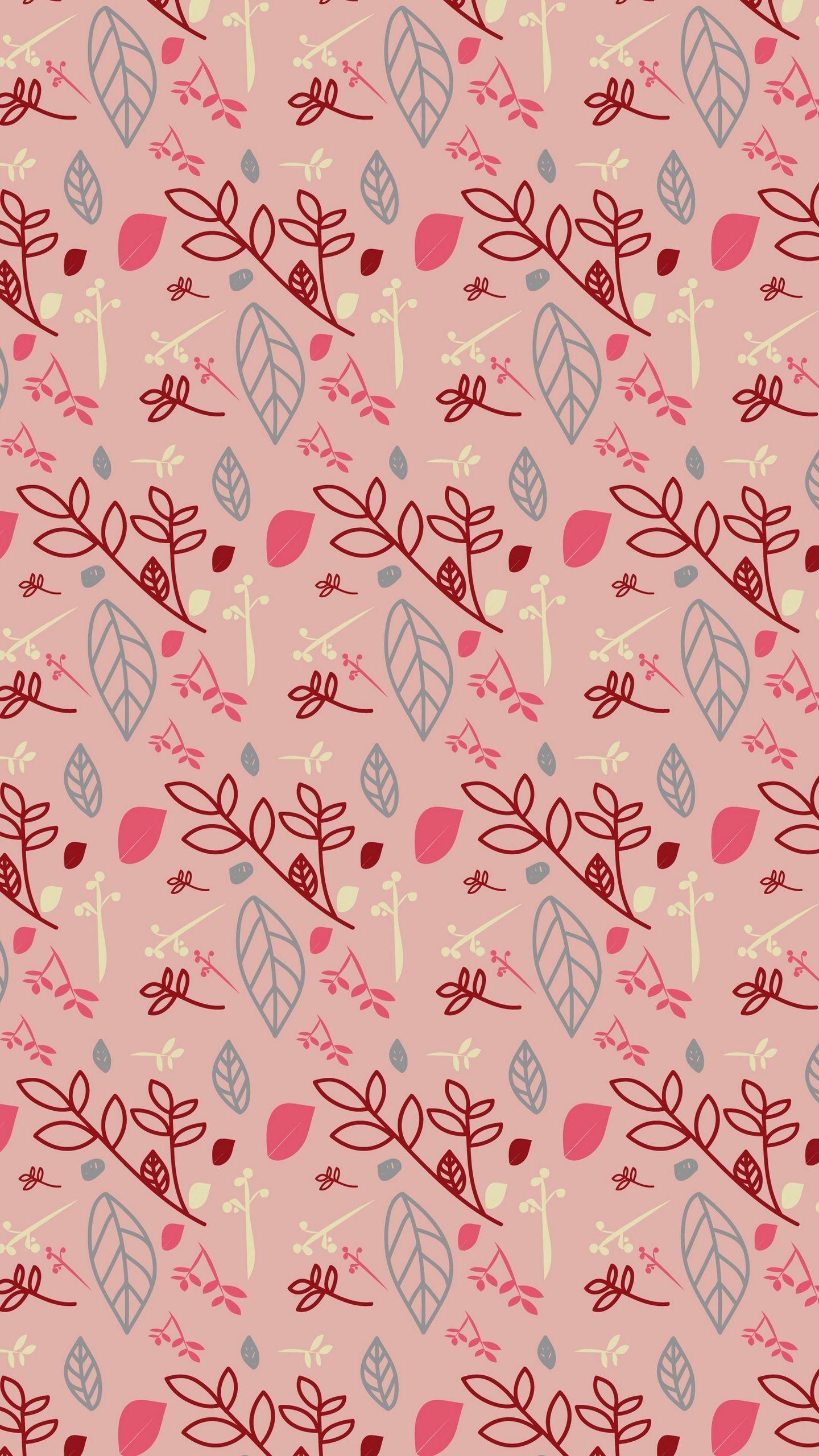 1440x2560 Download wallpaper 1440x2560 pattern, branches, leaves, pink