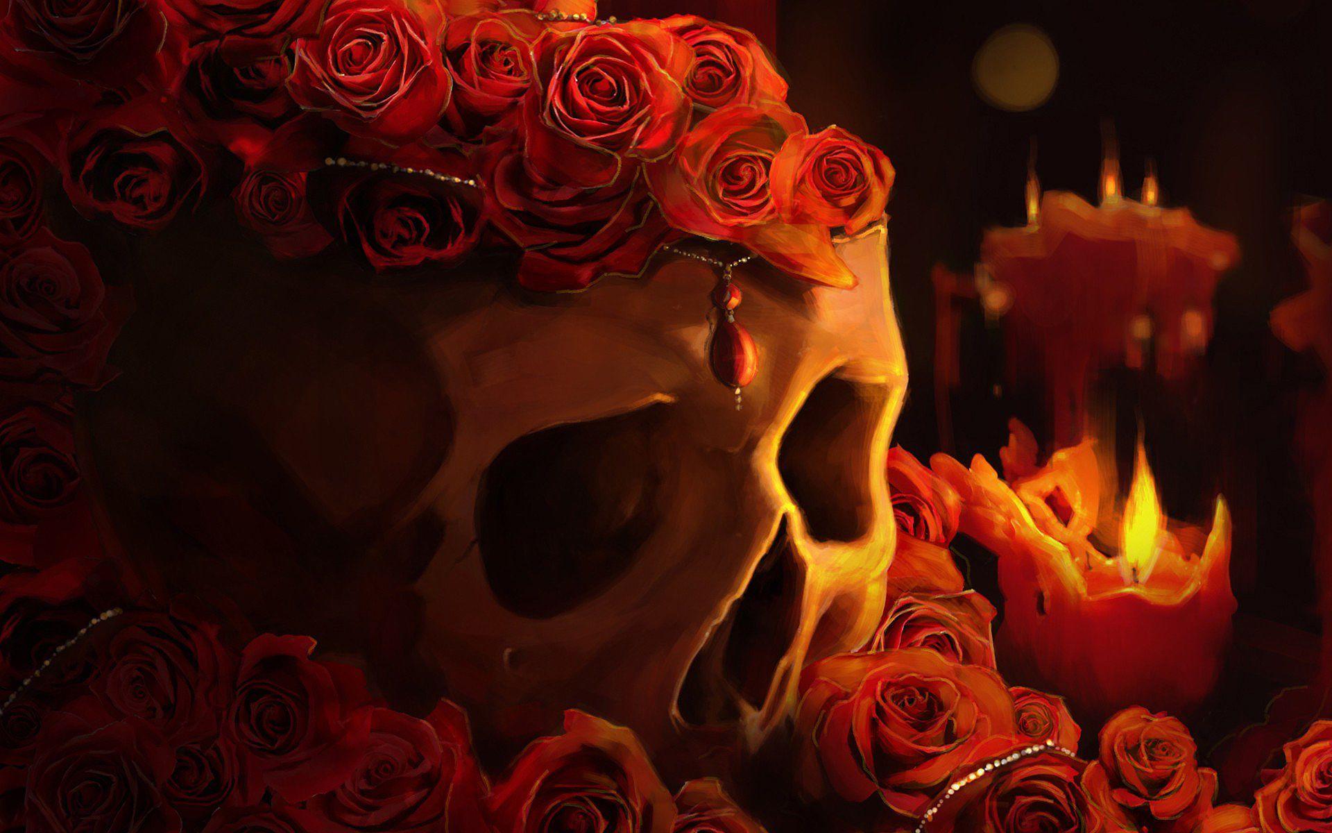1920x1200 Red Roses Skull And Roses Background, HD Wallpaper