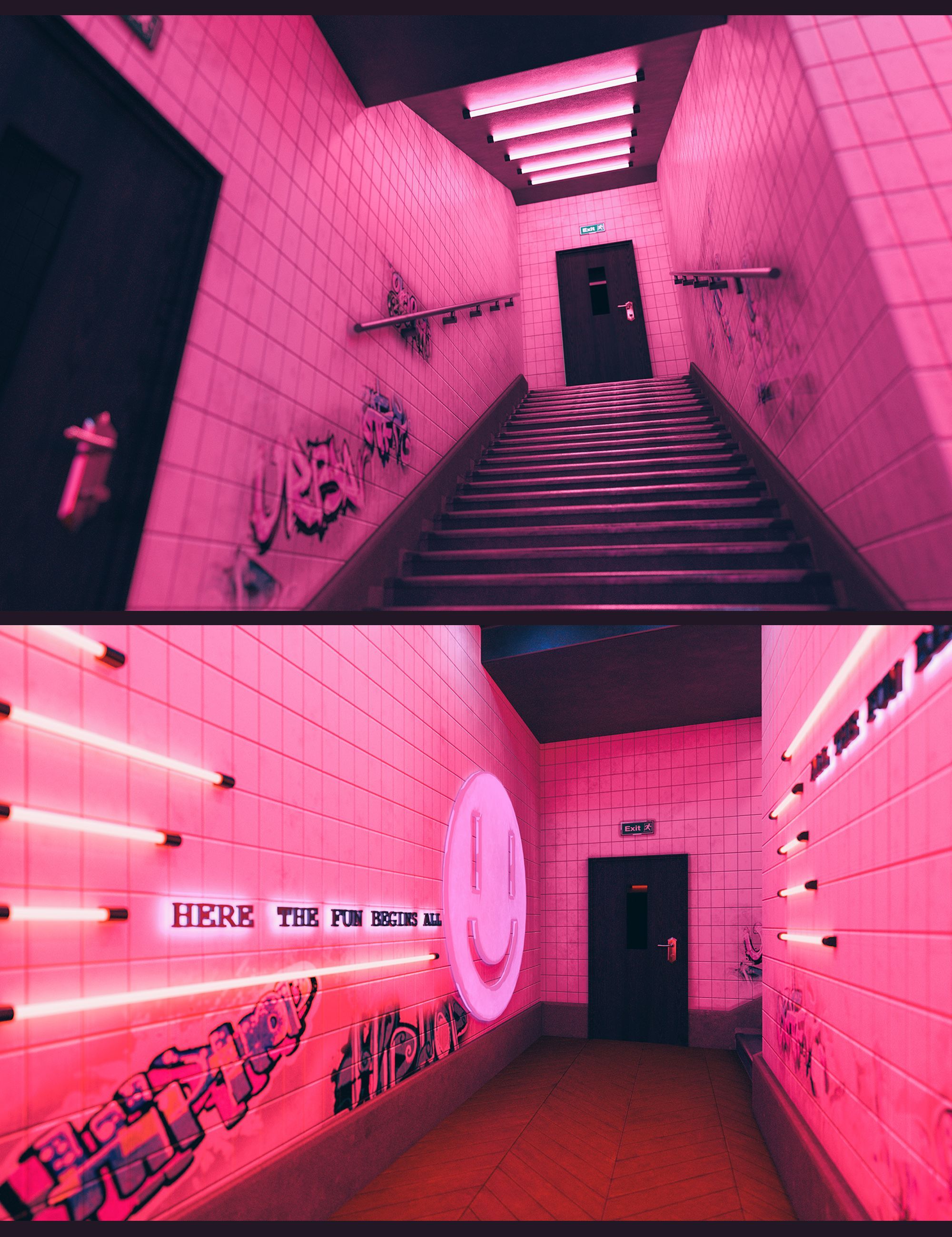 2000x2600 The Neon Bar Corridor